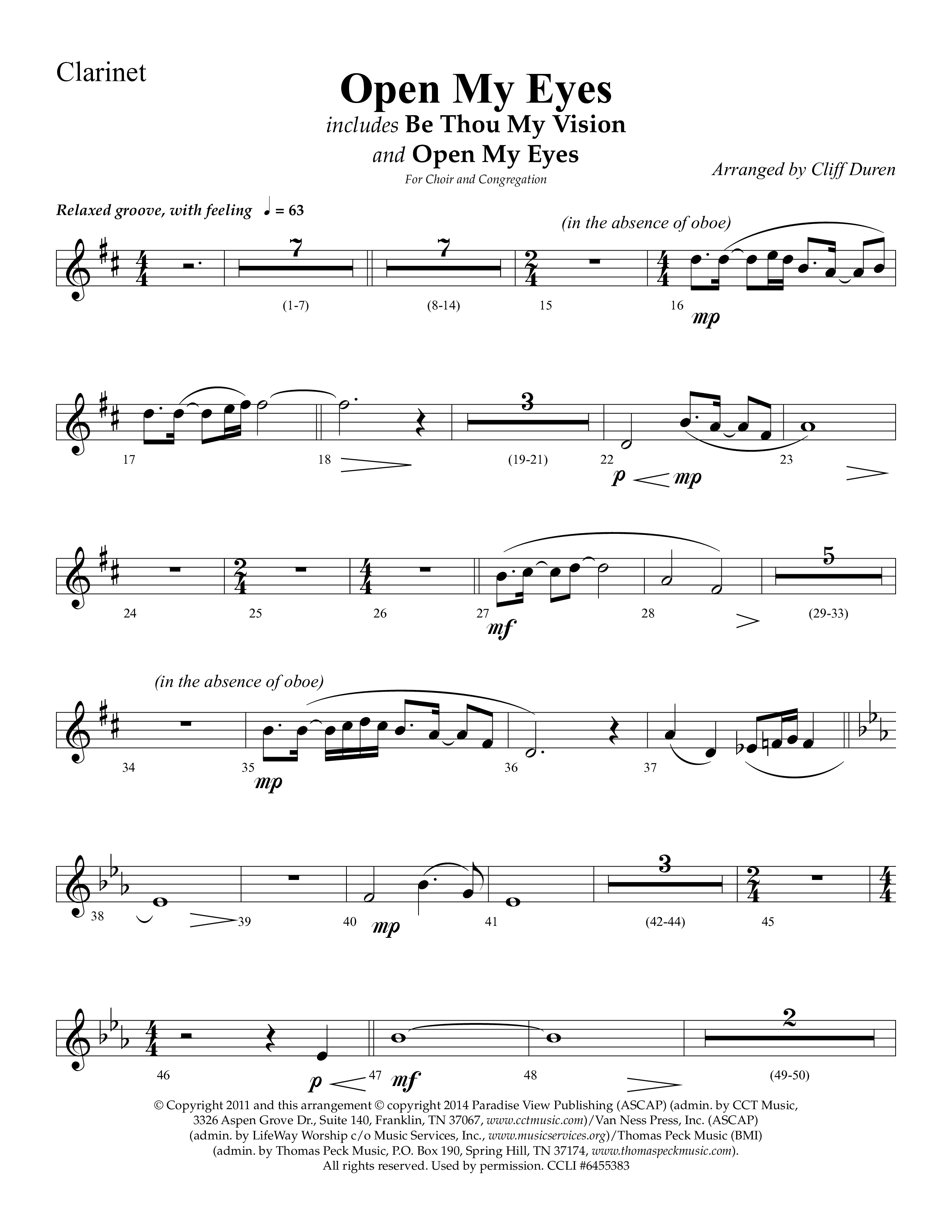 Open My Eyes (with Be Thou My Vision) (Choral Anthem SATB) Clarinet 1/2 (Arr. Cliff Duren / Lifeway Choral)