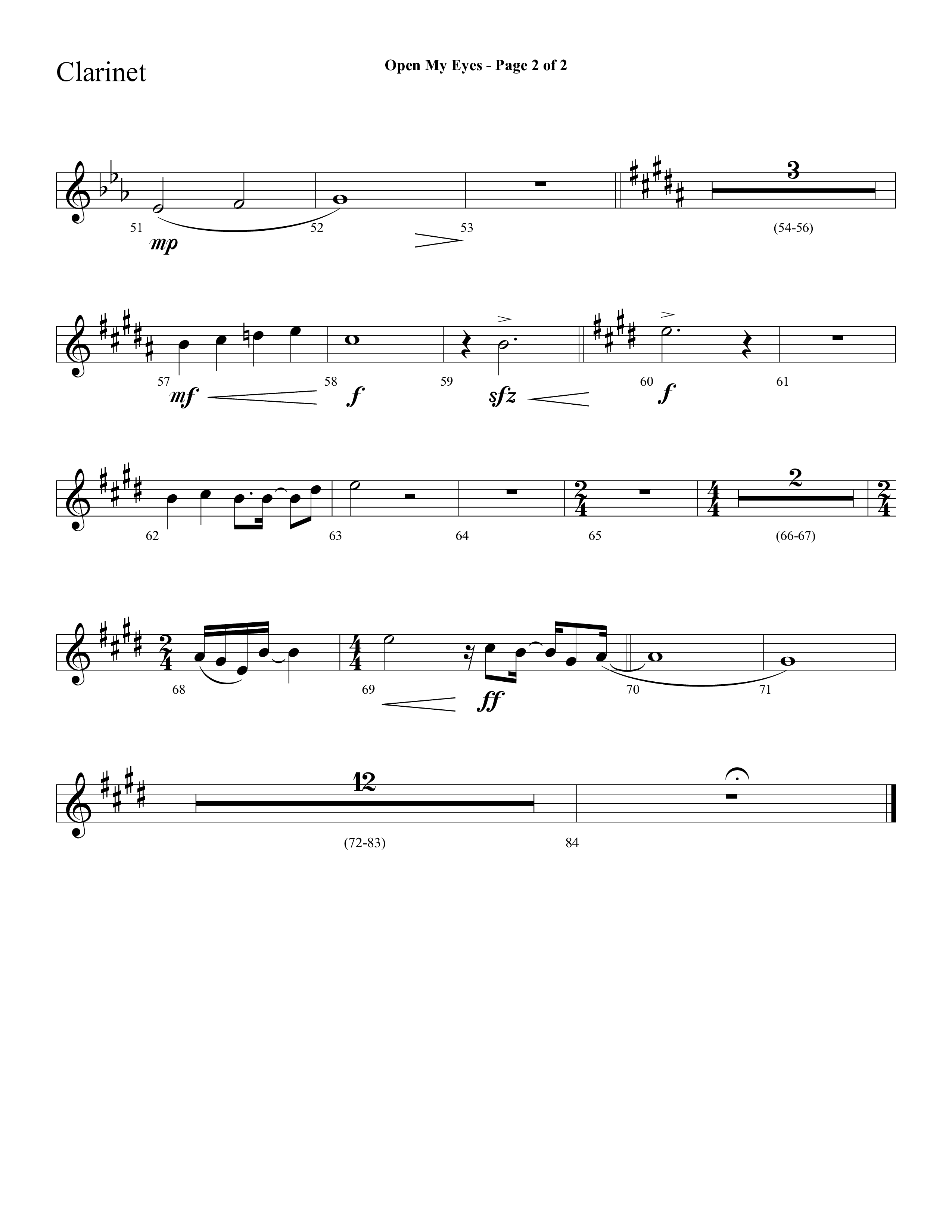 Open My Eyes (with Be Thou My Vision) (Choral Anthem SATB) Clarinet 1/2 (Arr. Cliff Duren / Lifeway Choral)
