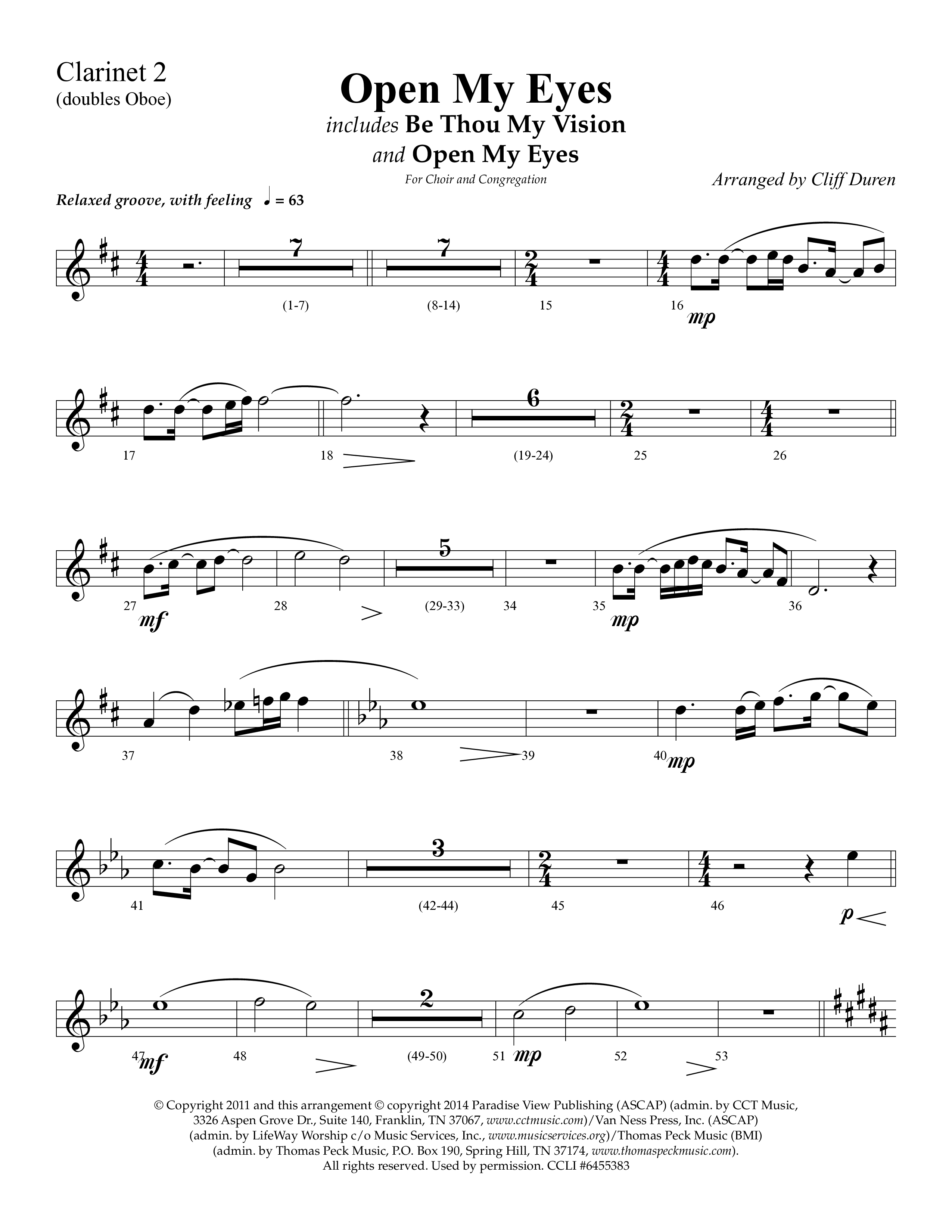 Open My Eyes (with Be Thou My Vision) (Choral Anthem SATB) Clarinet 1/2 (Arr. Cliff Duren / Lifeway Choral)