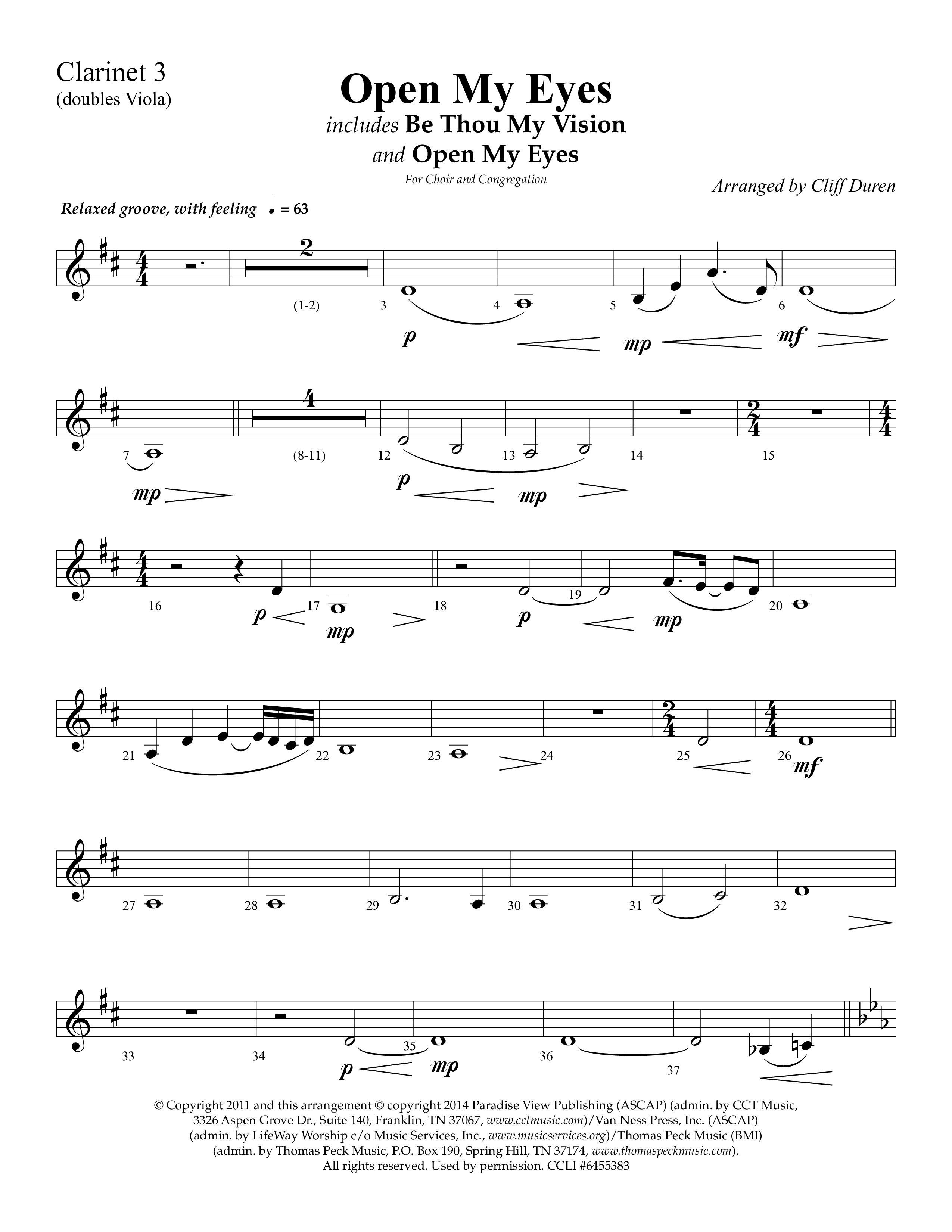 Open My Eyes (with Be Thou My Vision) (Choral Anthem SATB) Clarinet 3 (Arr. Cliff Duren / Lifeway Choral)