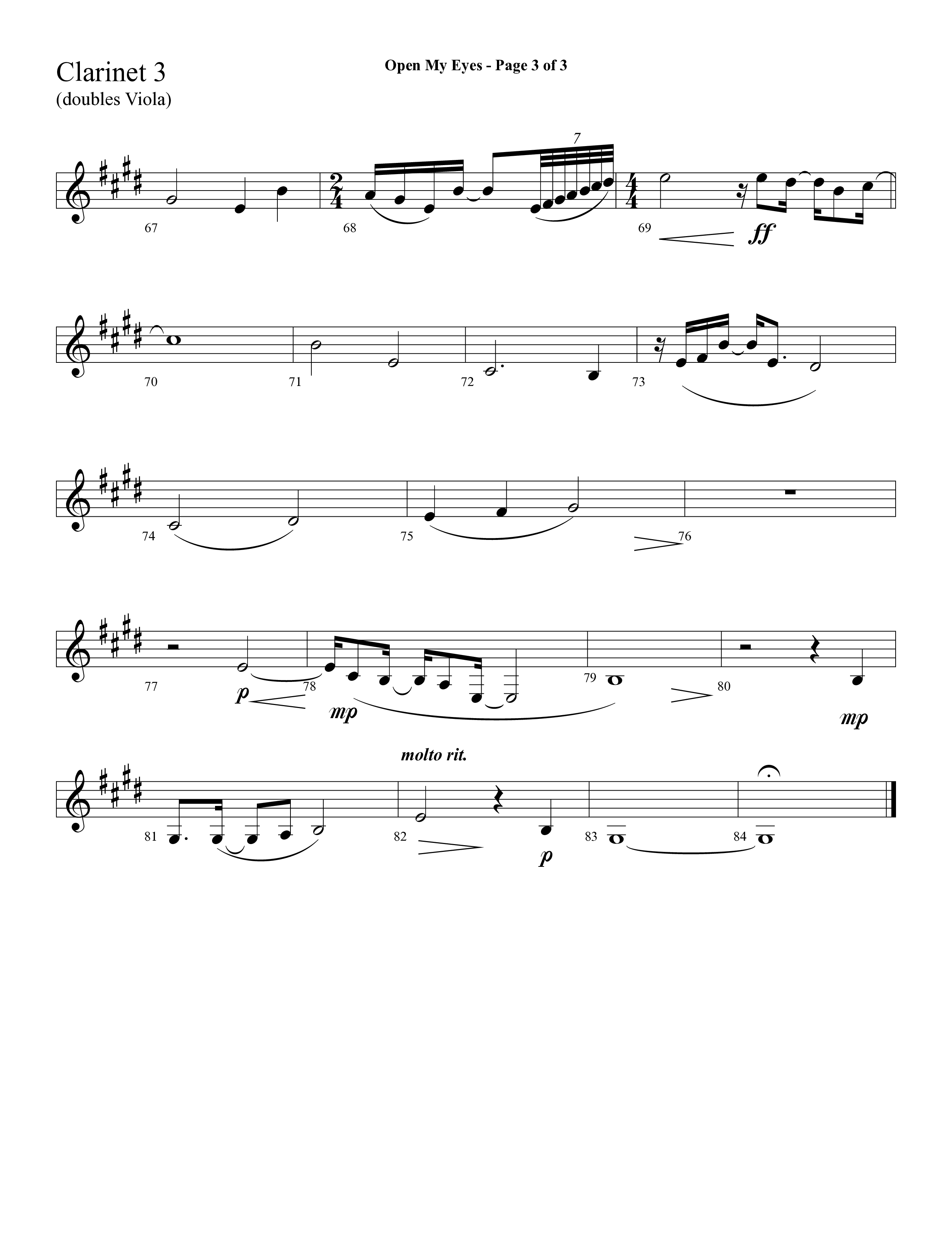 Open My Eyes (with Be Thou My Vision) (Choral Anthem SATB) Clarinet 3 (Arr. Cliff Duren / Lifeway Choral)