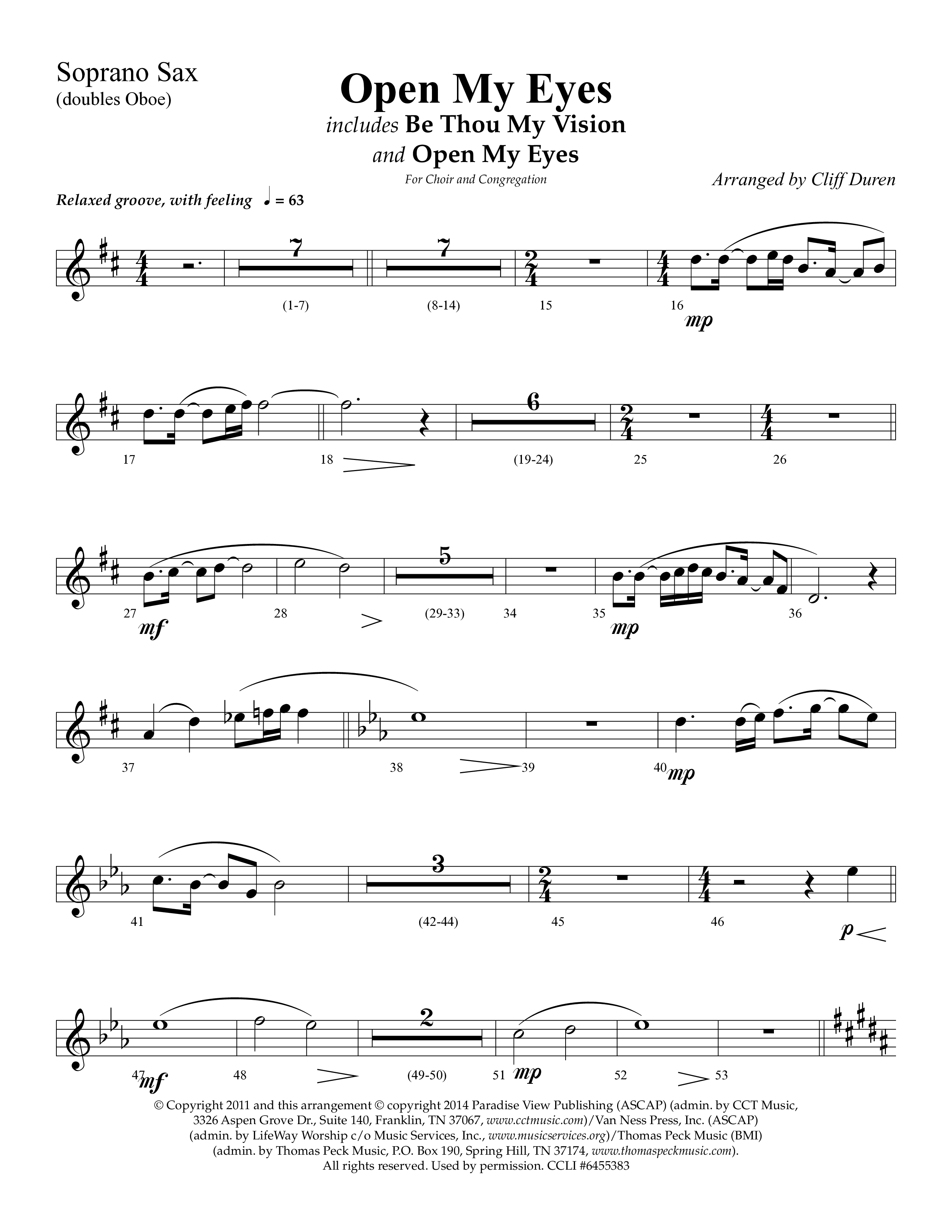 Open My Eyes (with Be Thou My Vision) (Choral Anthem SATB) Soprano Sax (Arr. Cliff Duren / Lifeway Choral)