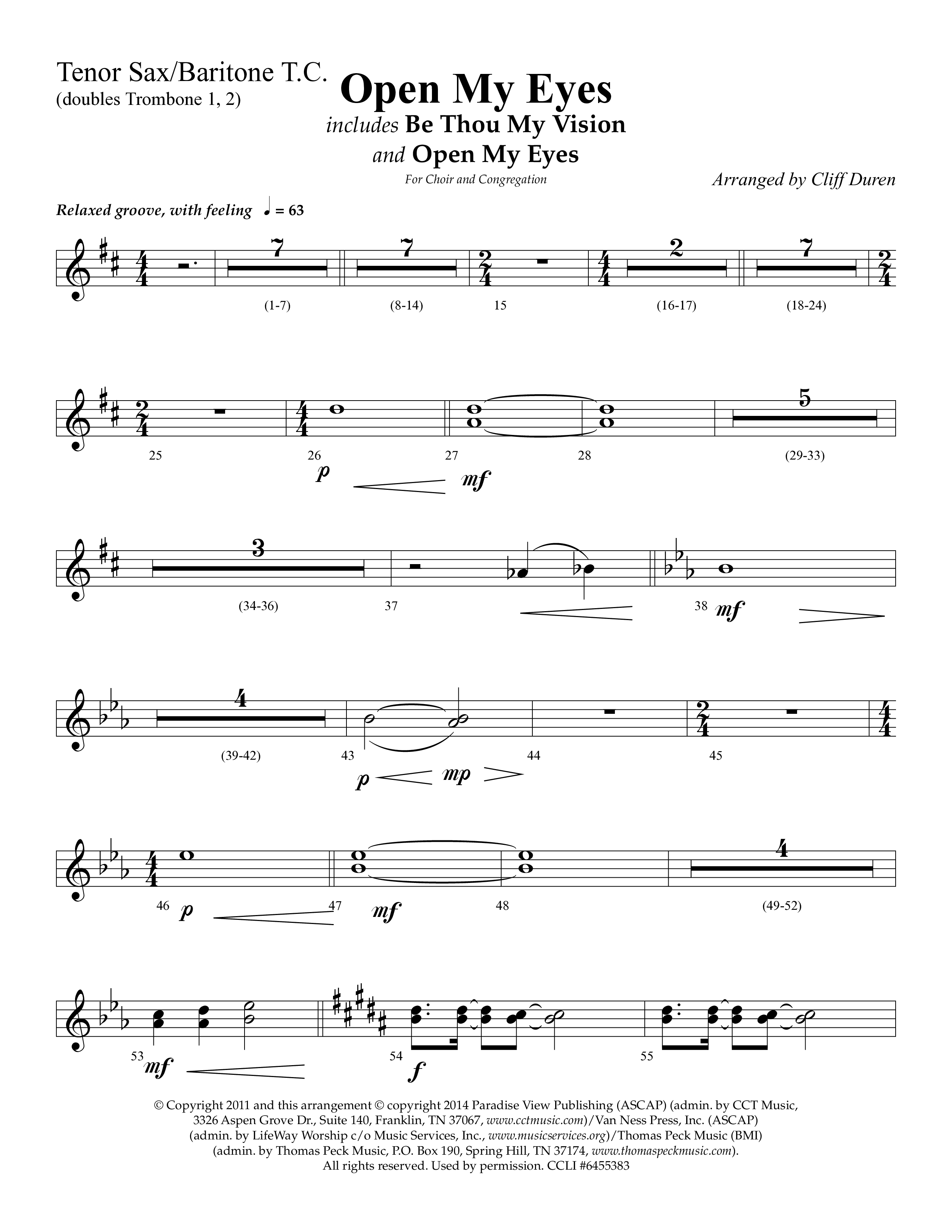 Open My Eyes (with Be Thou My Vision) (Choral Anthem SATB) Tenor Sax/Baritone T.C. (Arr. Cliff Duren / Lifeway Choral)