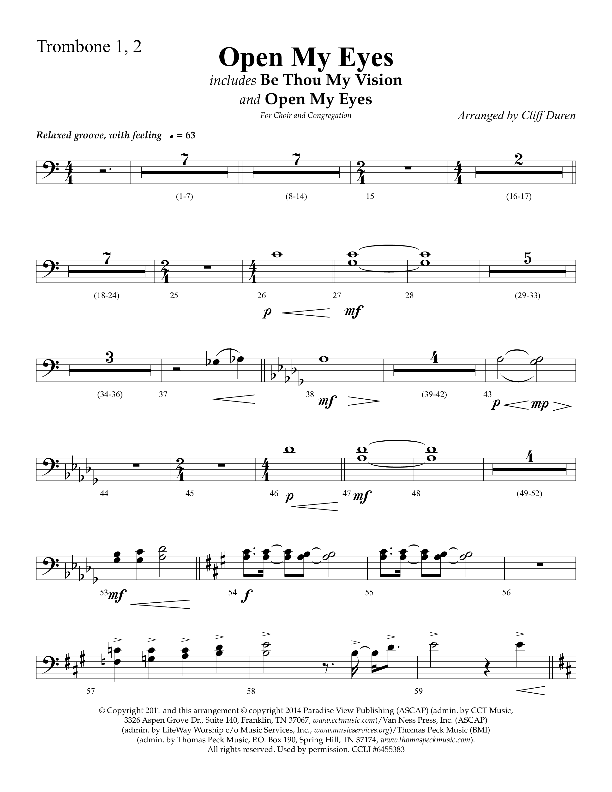 Open My Eyes (with Be Thou My Vision) (Choral Anthem SATB) Trombone 1/2 (Arr. Cliff Duren / Lifeway Choral)