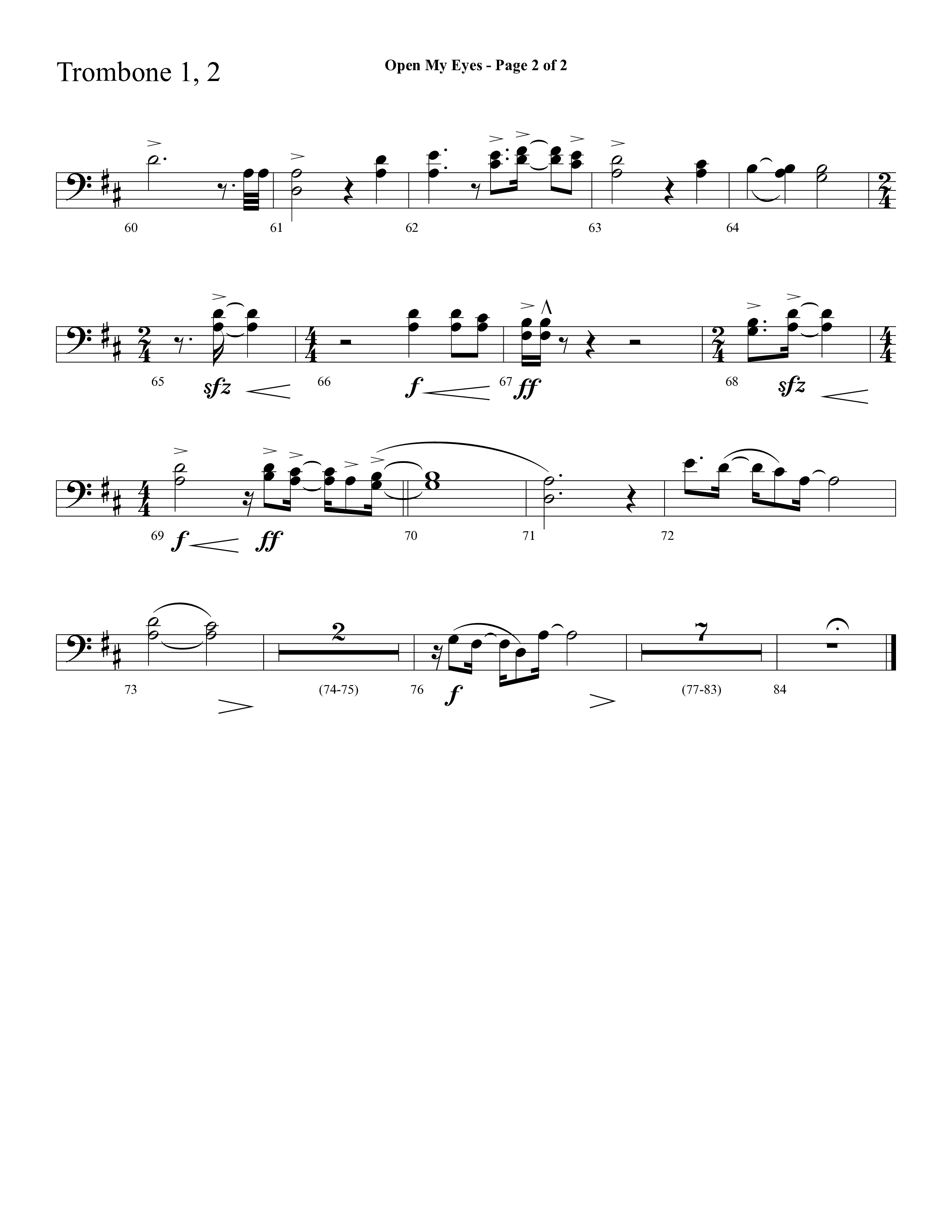 Open My Eyes (with Be Thou My Vision) (Choral Anthem SATB) Trombone 1/2 (Arr. Cliff Duren / Lifeway Choral)