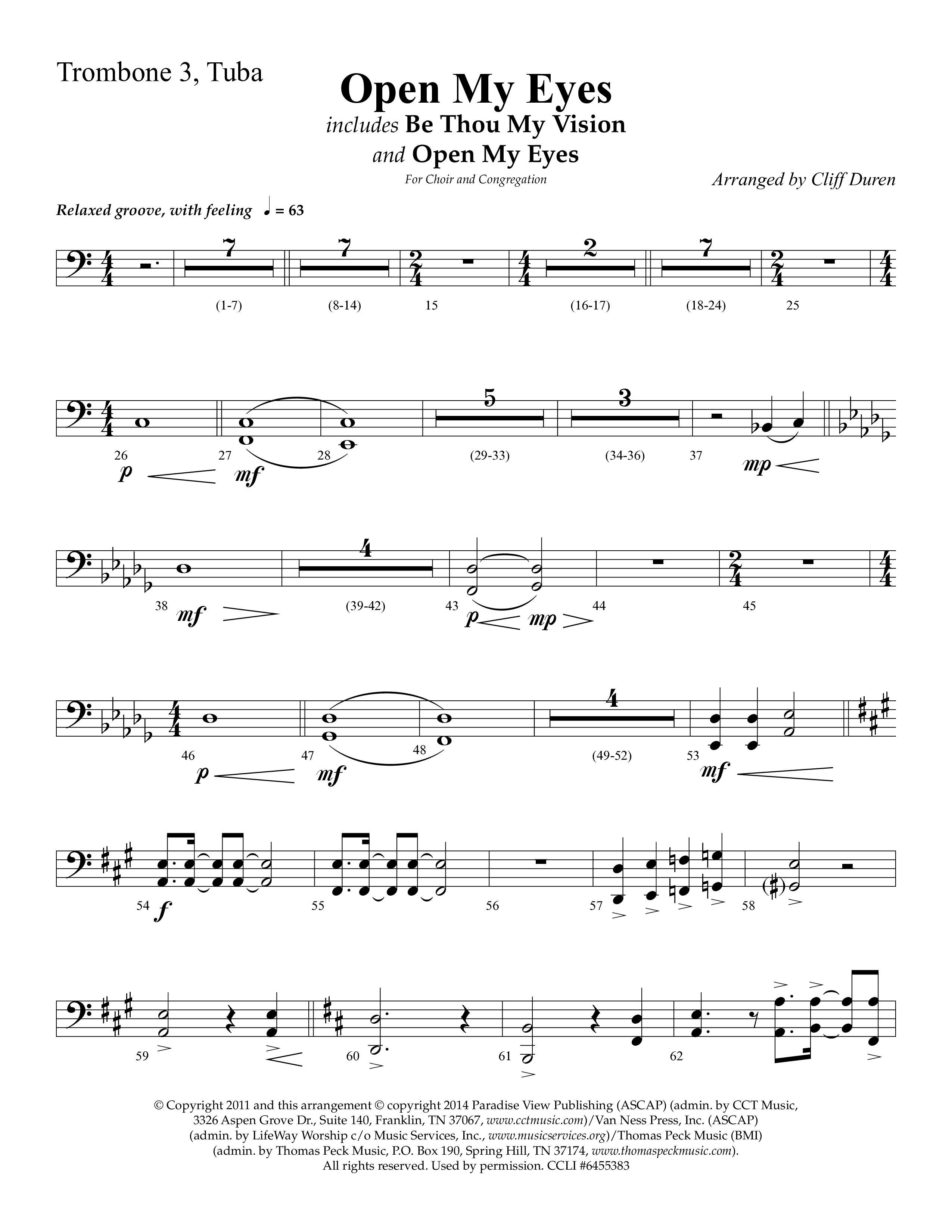 Open My Eyes (with Be Thou My Vision) (Choral Anthem SATB) Trombone 3/Tuba (Arr. Cliff Duren / Lifeway Choral)