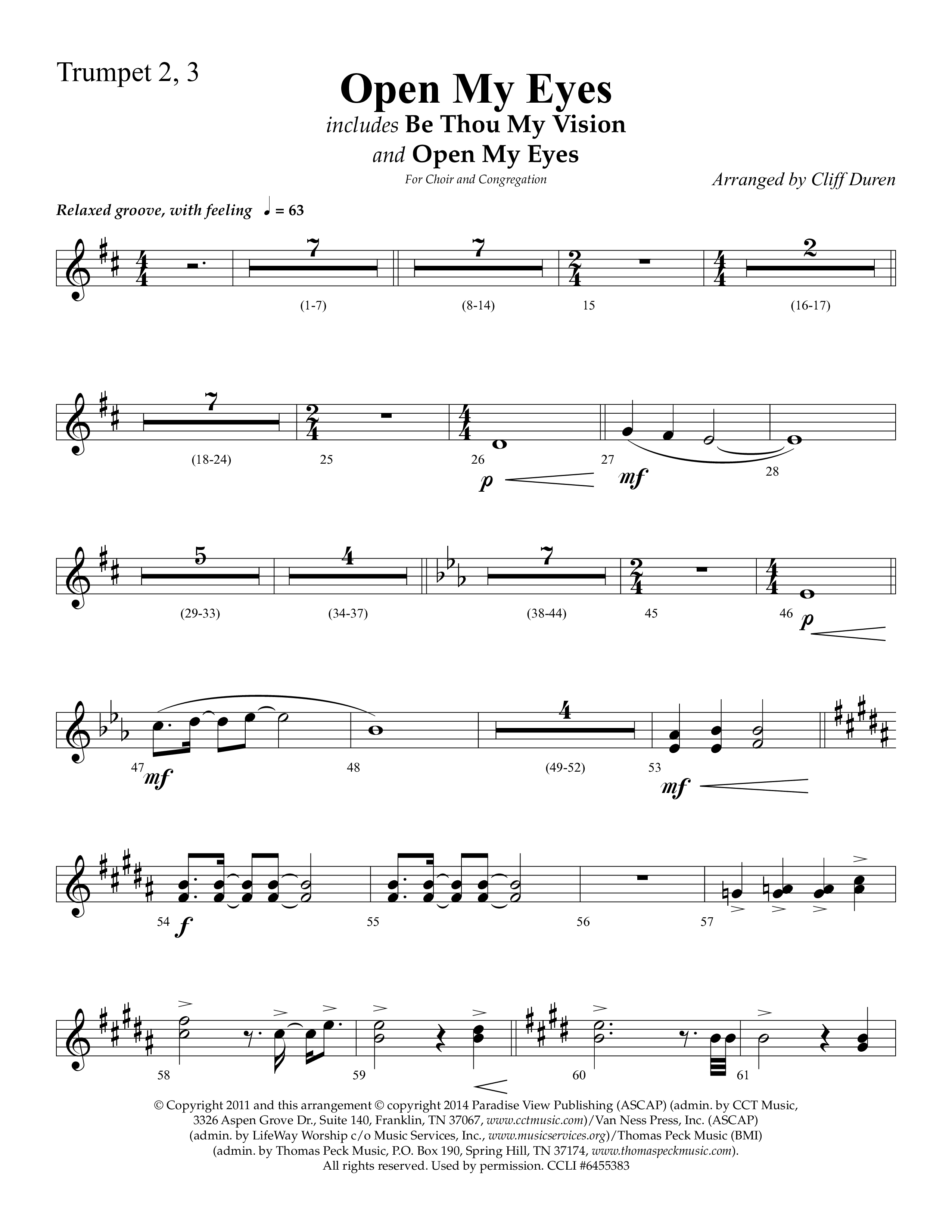 Open My Eyes (with Be Thou My Vision) (Choral Anthem SATB) Trumpet 2/3 (Arr. Cliff Duren / Lifeway Choral)