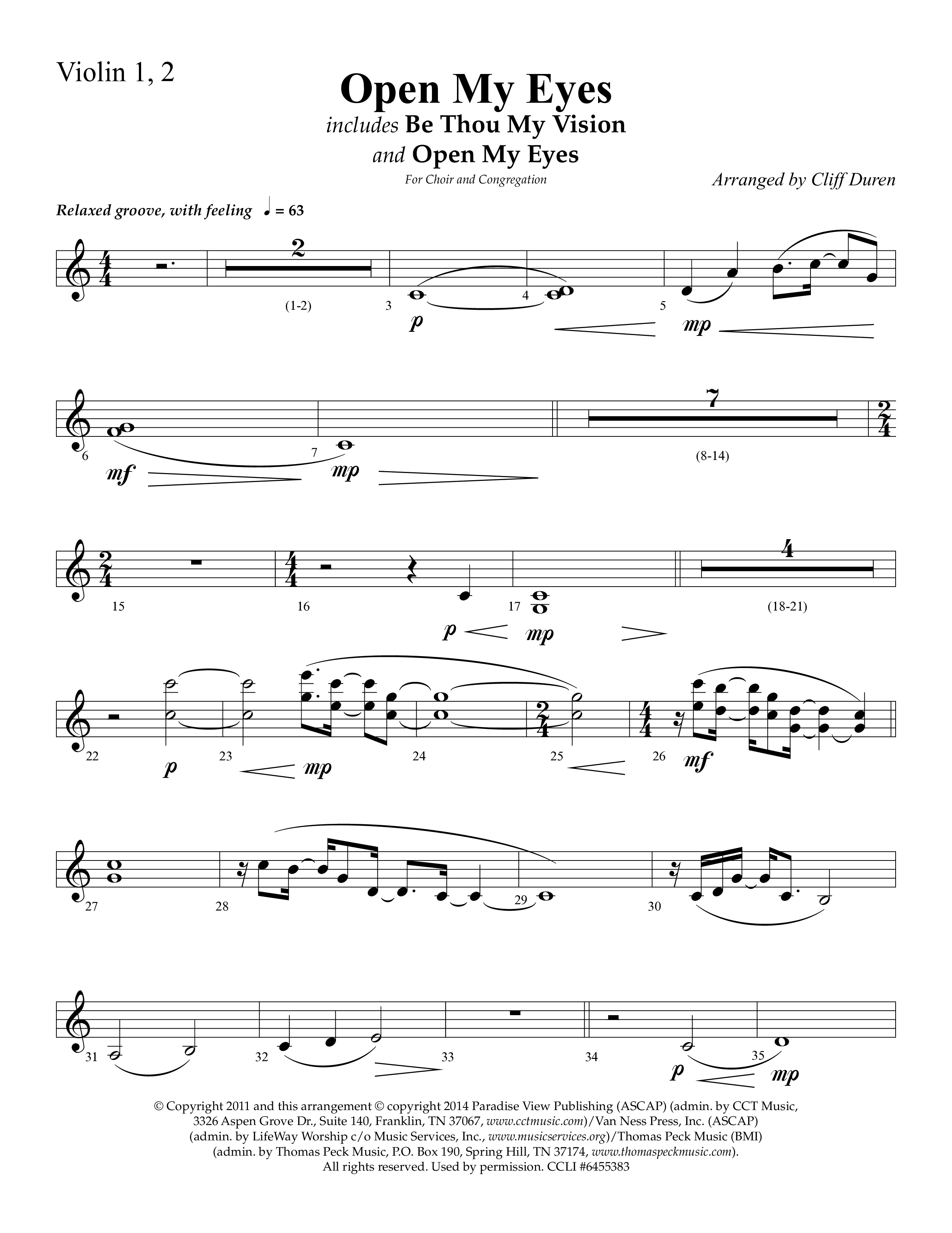 Open My Eyes (with Be Thou My Vision) (Choral Anthem SATB) Violin 1/2 (Arr. Cliff Duren / Lifeway Choral)