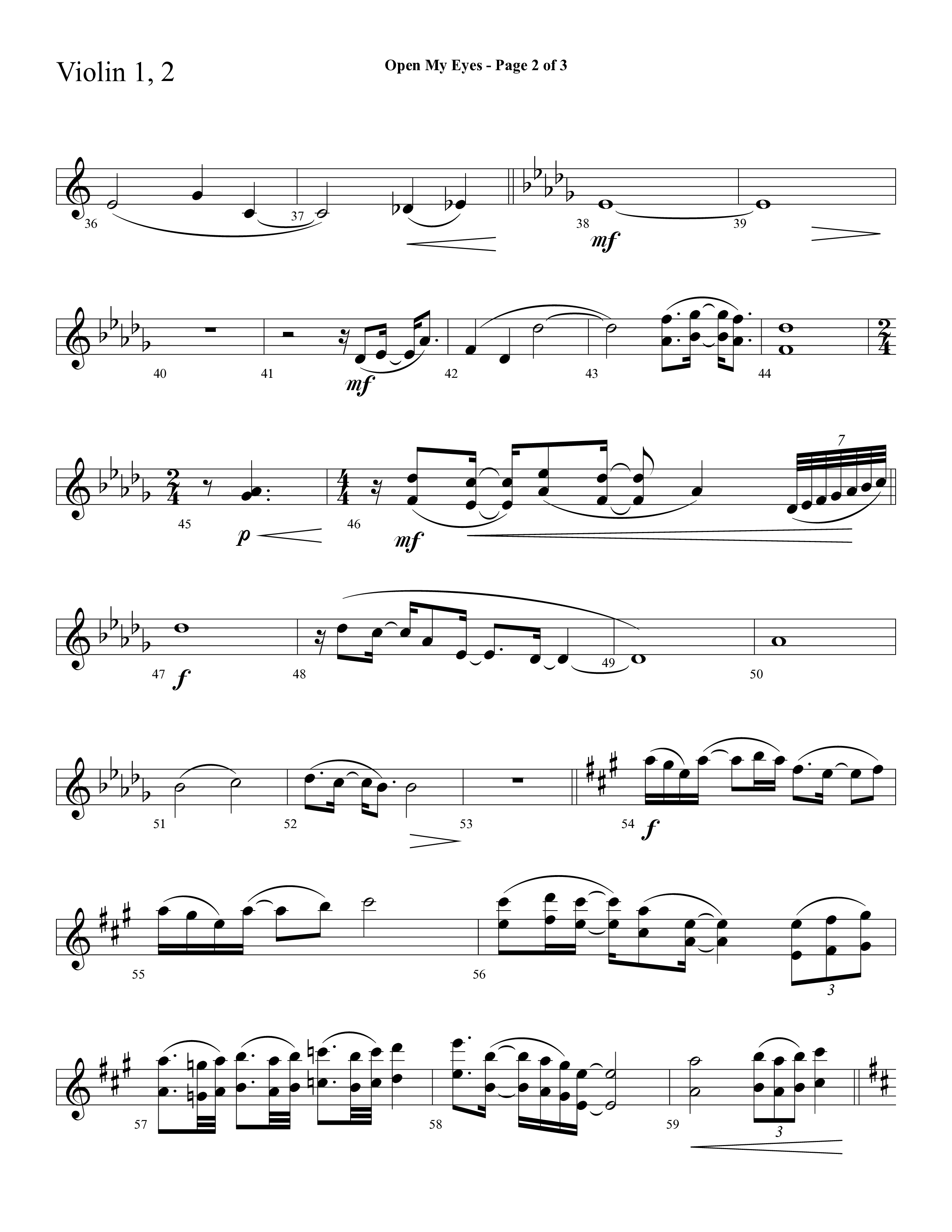 Open My Eyes (with Be Thou My Vision) (Choral Anthem SATB) Violin 1/2 (Arr. Cliff Duren / Lifeway Choral)