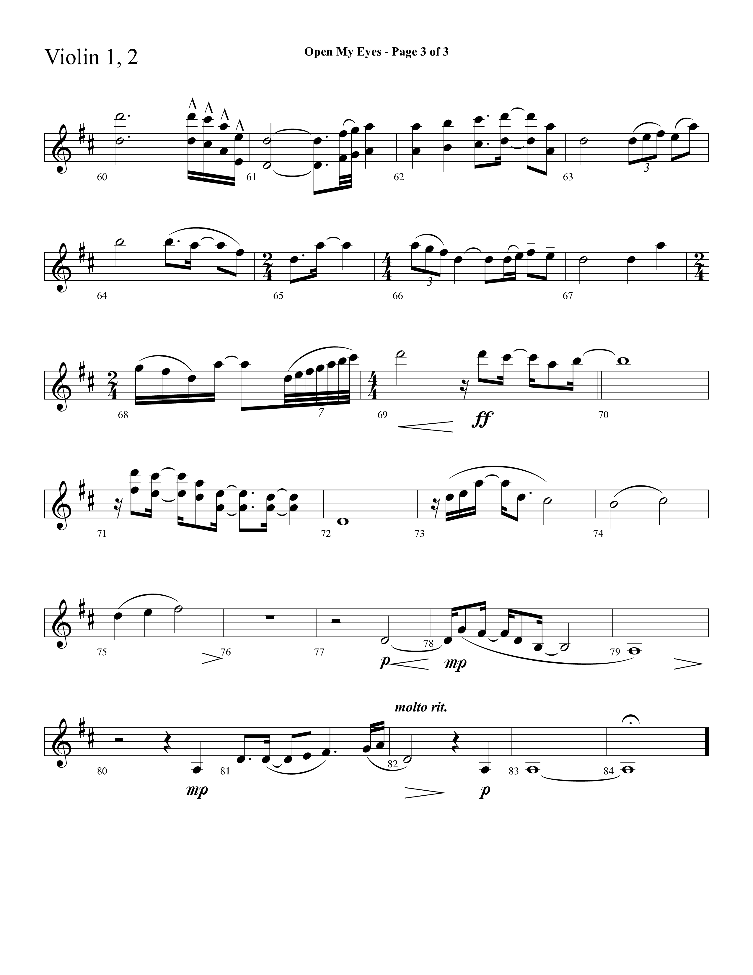 Open My Eyes (with Be Thou My Vision) (Choral Anthem SATB) Violin 1/2 (Arr. Cliff Duren / Lifeway Choral)