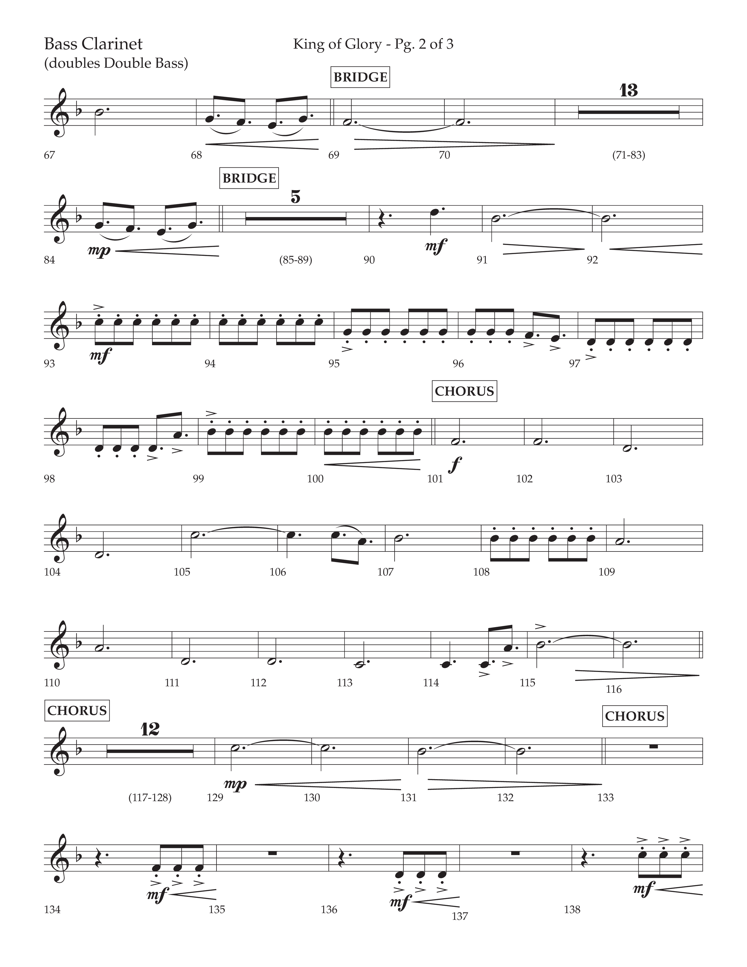 King Of Glory (Choral Anthem SATB) Bass Clarinet (Lifeway Choral / Arr. David Wise / Orch. David Shipps)