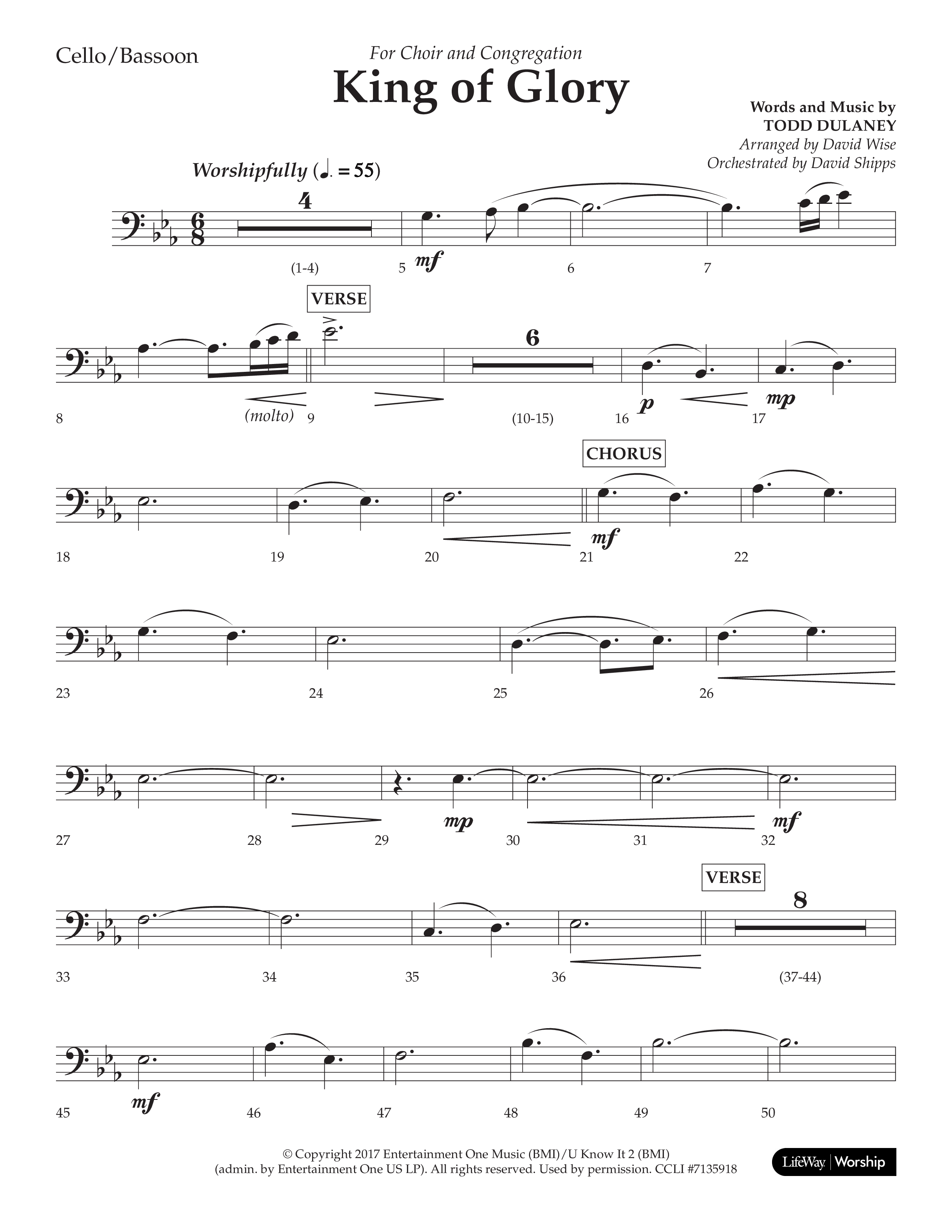 King Of Glory (Choral Anthem SATB) Cello (Lifeway Choral / Arr. David Wise / Orch. David Shipps)