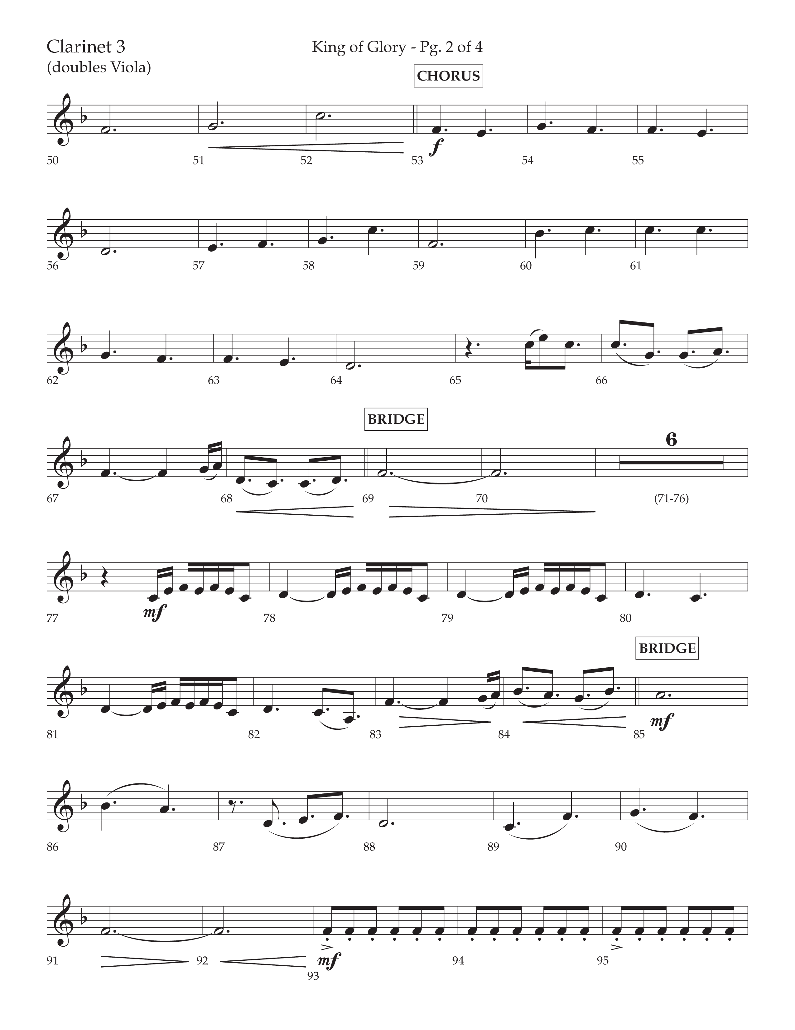 King Of Glory (Choral Anthem SATB) Clarinet 3 (Lifeway Choral / Arr. David Wise / Orch. David Shipps)