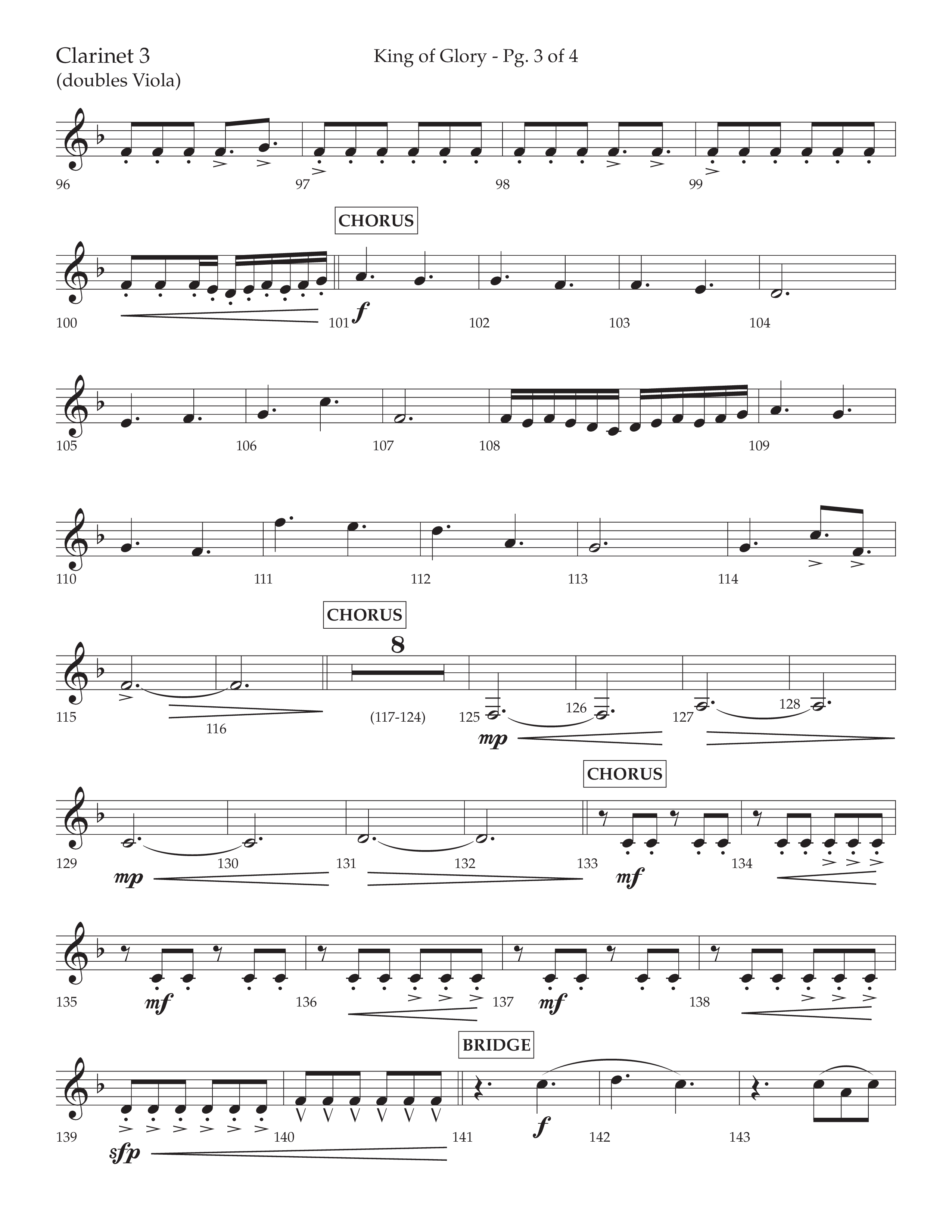King Of Glory (Choral Anthem SATB) Clarinet 3 (Lifeway Choral / Arr. David Wise / Orch. David Shipps)