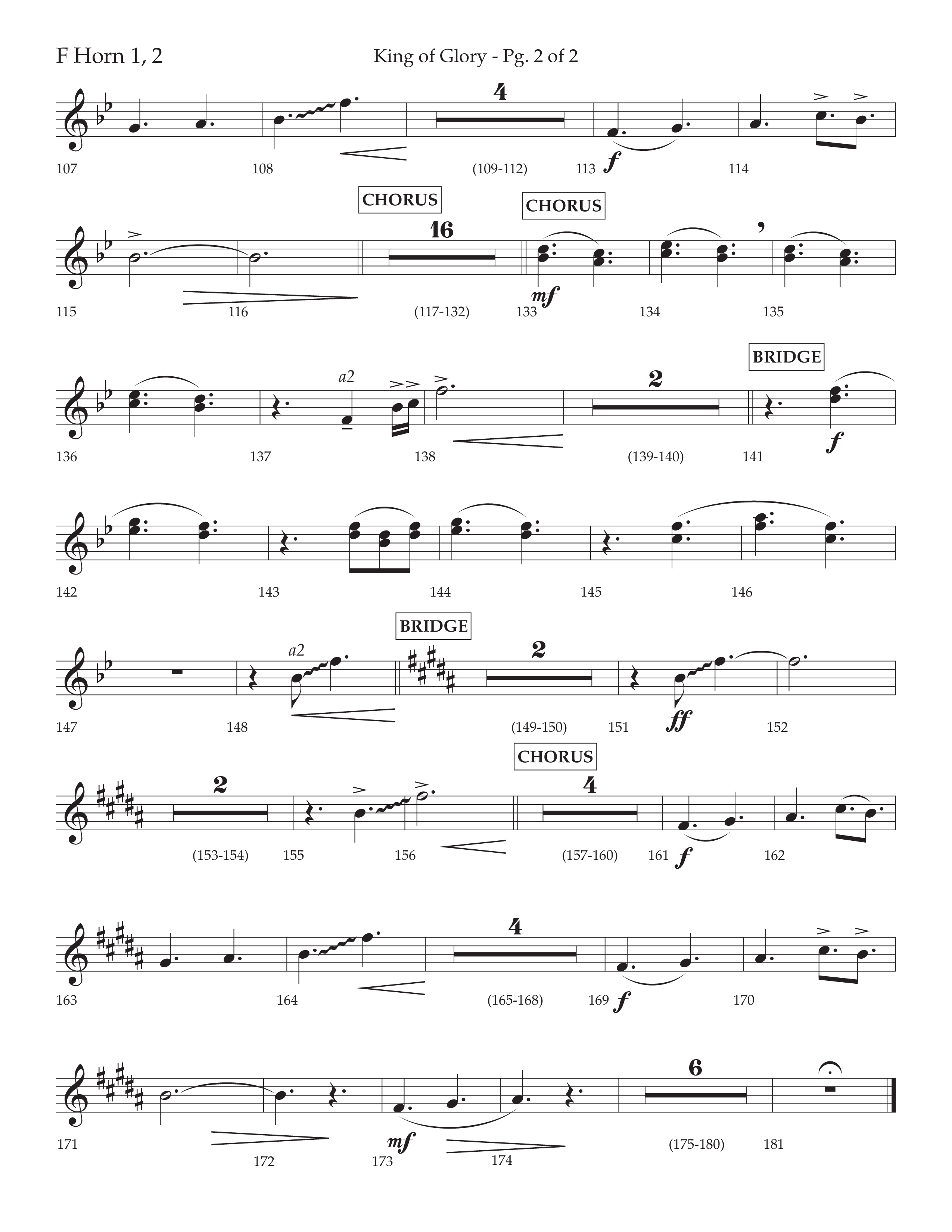 King Of Glory (Choral Anthem SATB) French Horn 1/2 (Lifeway Choral / Arr. David Wise / Orch. David Shipps)