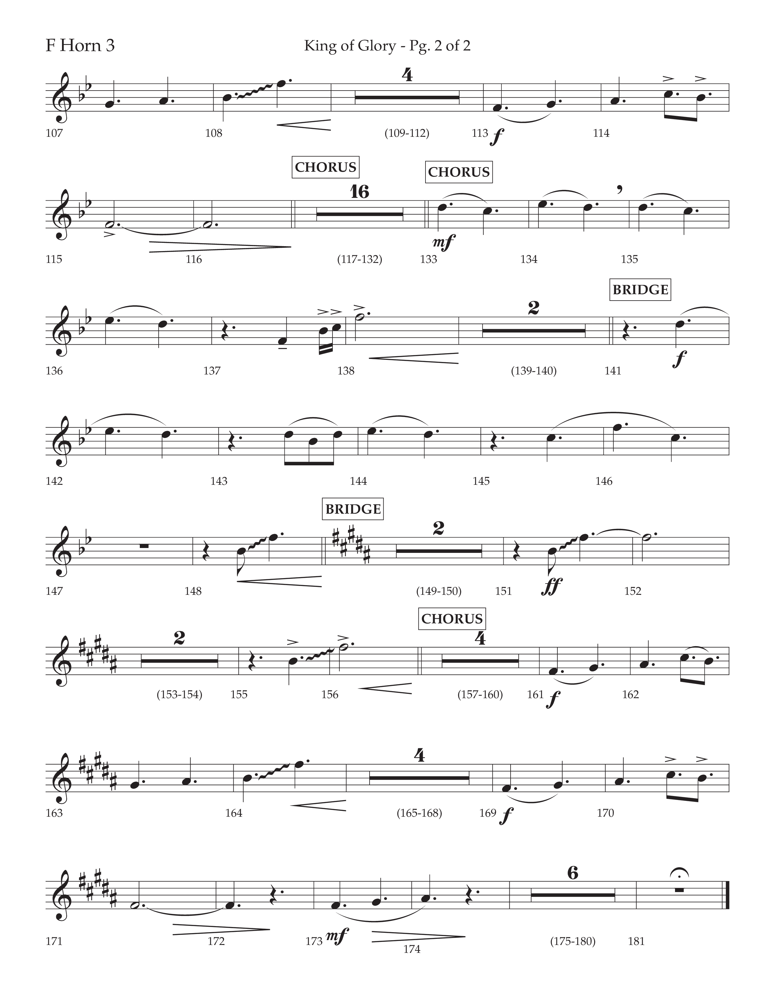 King Of Glory (Choral Anthem SATB) French Horn 3 (Lifeway Choral / Arr. David Wise / Orch. David Shipps)