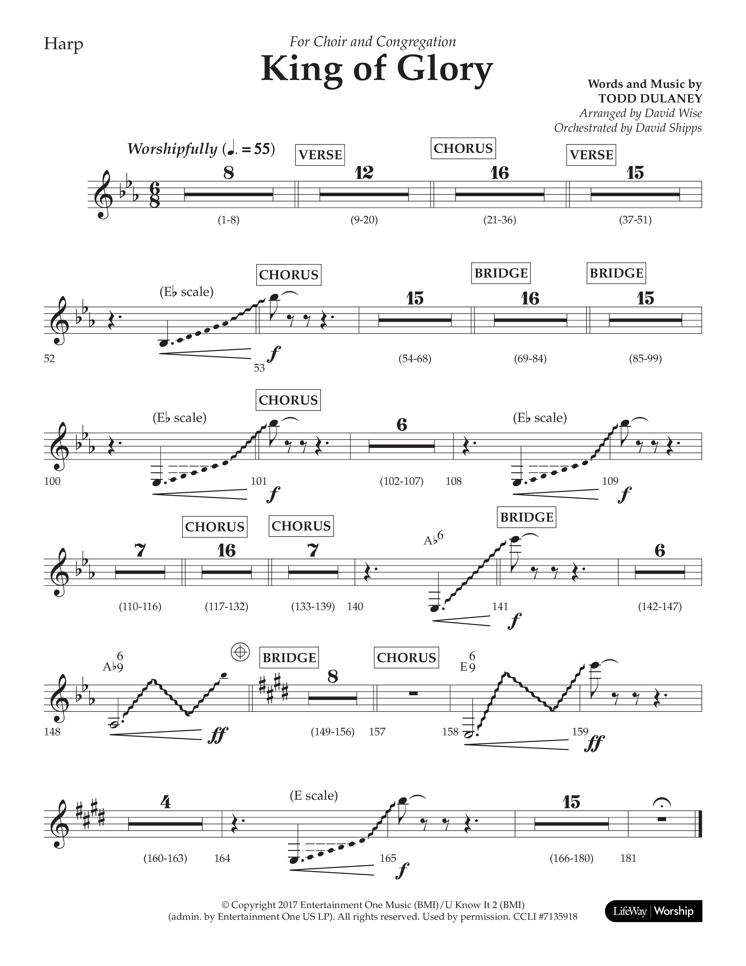 King Of Glory (Choral Anthem SATB) Harp (Lifeway Choral / Arr. David Wise / Orch. David Shipps)