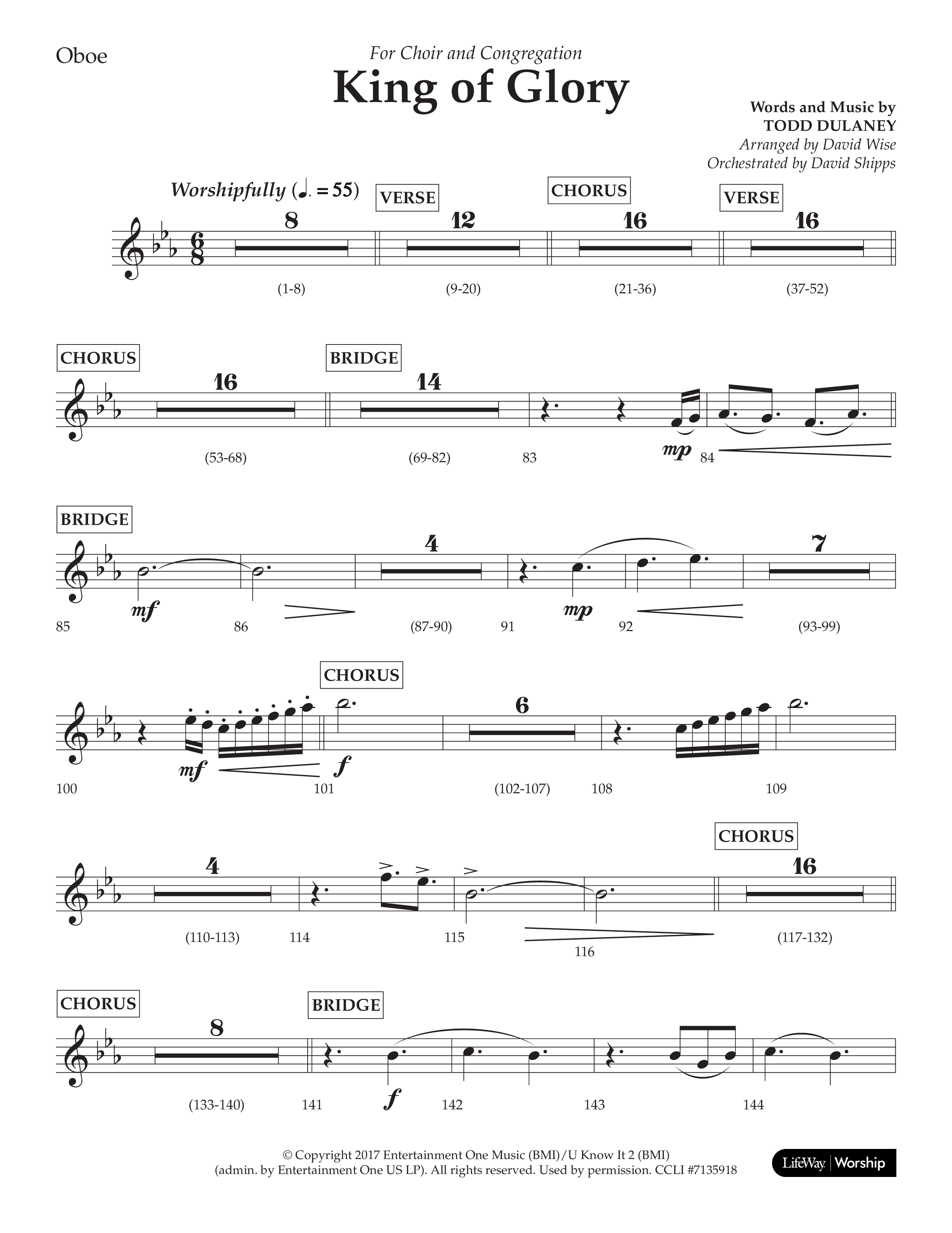 King Of Glory (Choral Anthem SATB) Oboe (Lifeway Choral / Arr. David Wise / Orch. David Shipps)