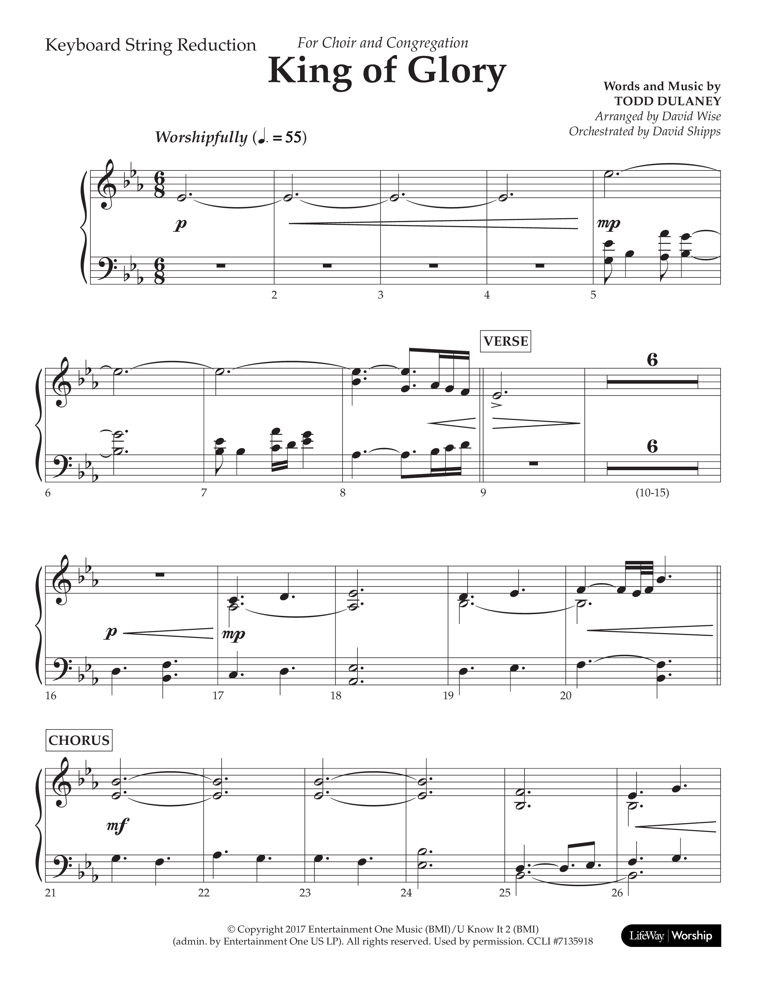 King Of Glory (Choral Anthem SATB) String Reduction (Lifeway Choral / Arr. David Wise / Orch. David Shipps)