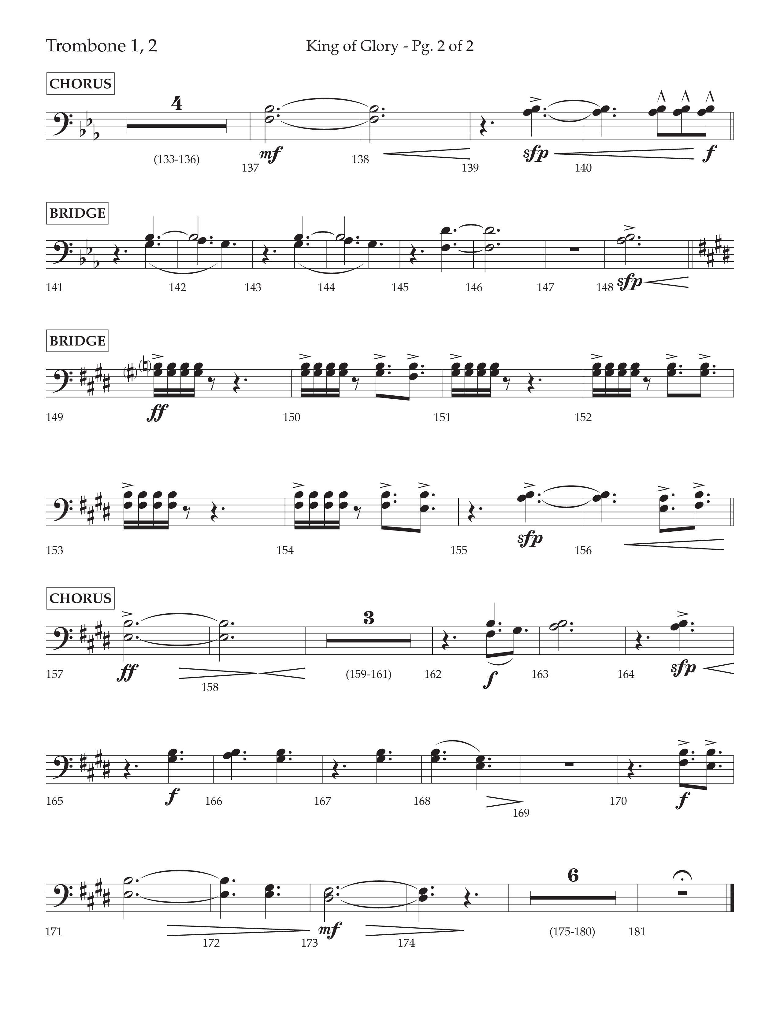 King Of Glory (Choral Anthem SATB) Trombone 1/2 (Lifeway Choral / Arr. David Wise / Orch. David Shipps)