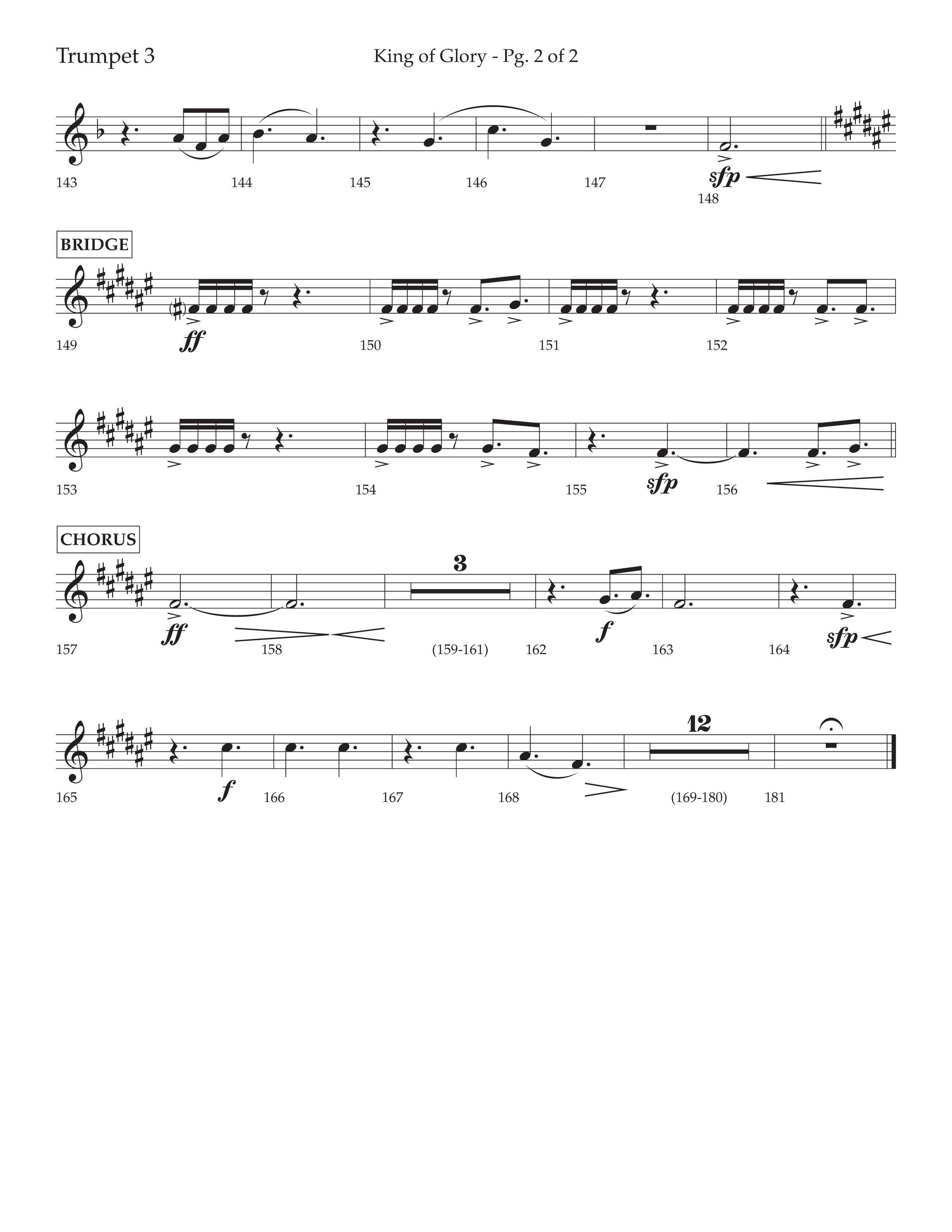 King Of Glory (Choral Anthem SATB) Trumpet 3 (Lifeway Choral / Arr. David Wise / Orch. David Shipps)
