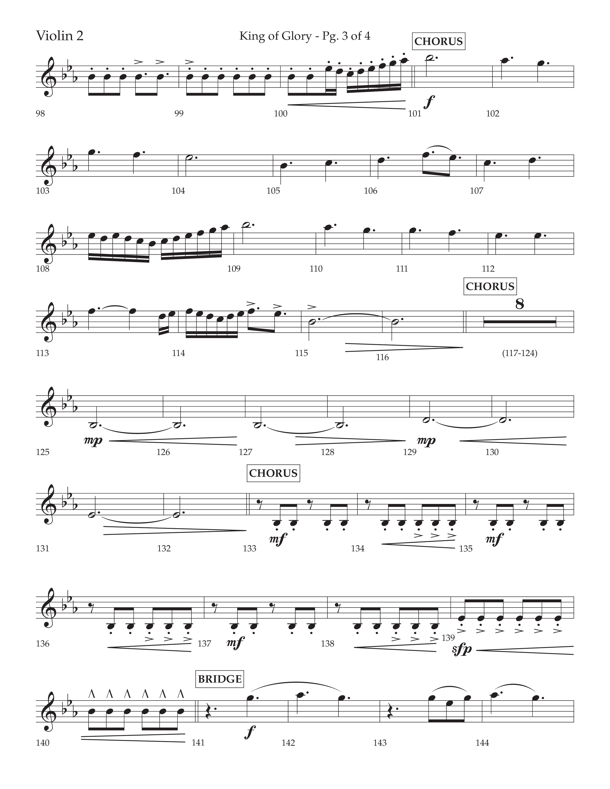 King Of Glory (Choral Anthem SATB) Violin 2 (Lifeway Choral / Arr. David Wise / Orch. David Shipps)