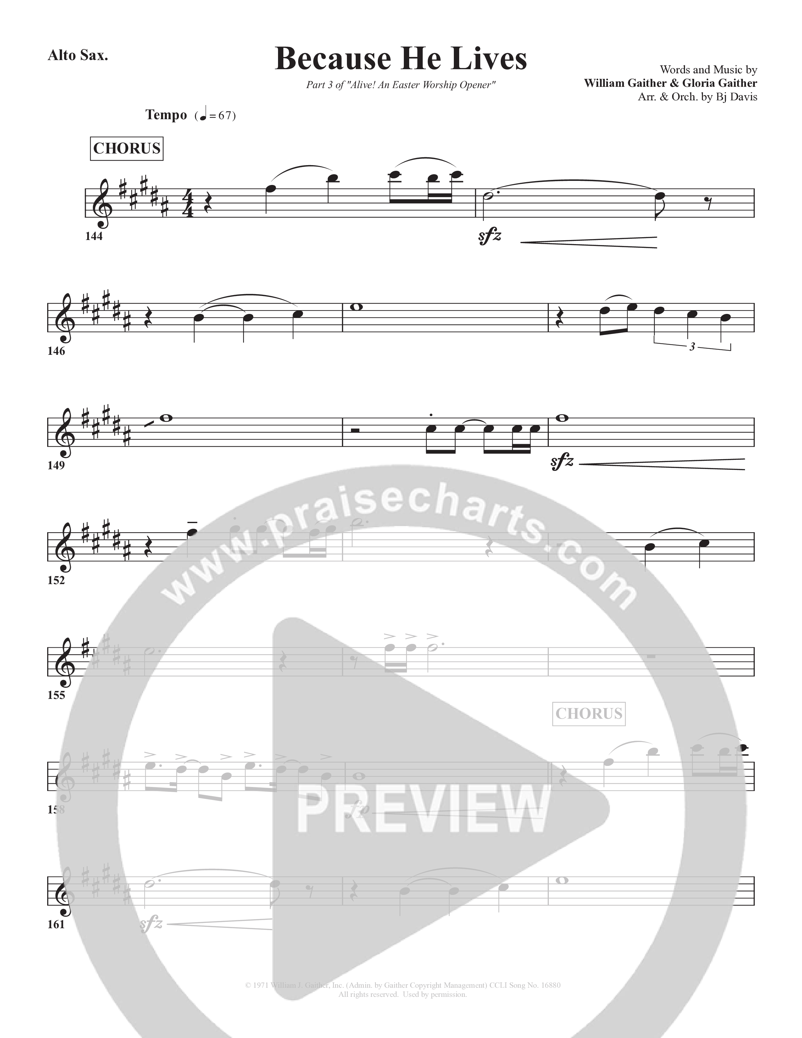 Because He Lives Alto Sax (Bell Shoals Music / Arr. BJ Davis)