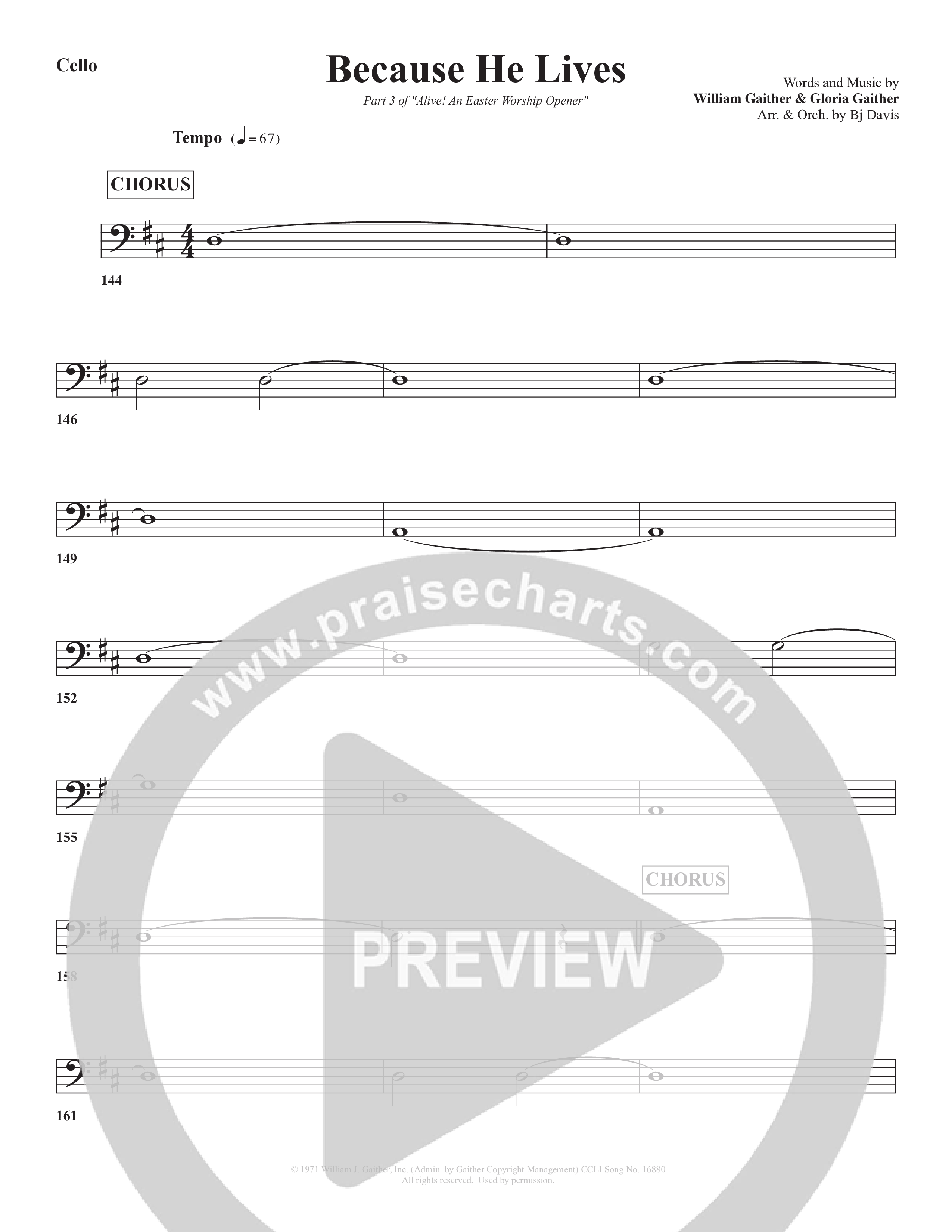 Because He Lives Cello (Bell Shoals Music / Arr. BJ Davis)