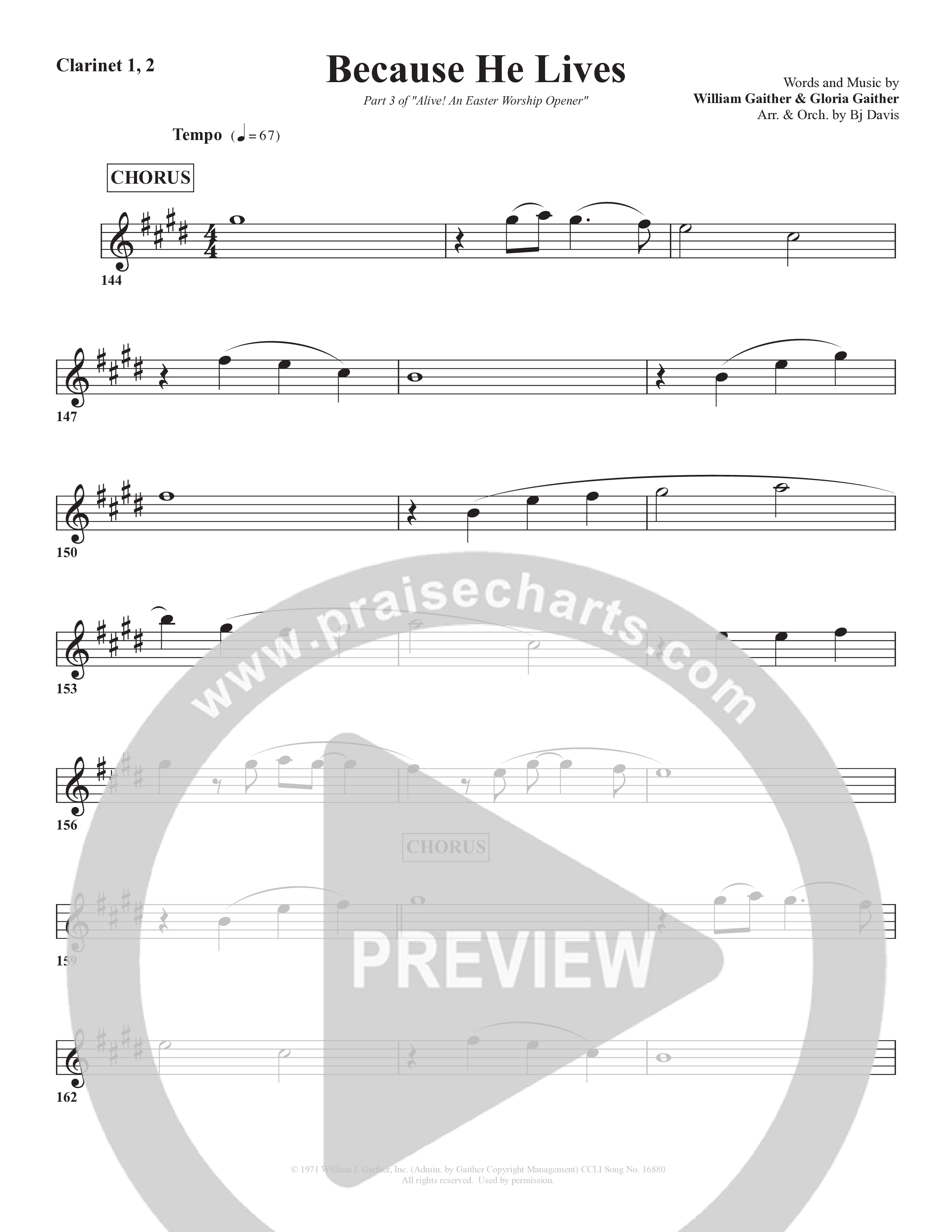 Because He Lives Clarinet 1/2 (Bell Shoals Music / Arr. BJ Davis)