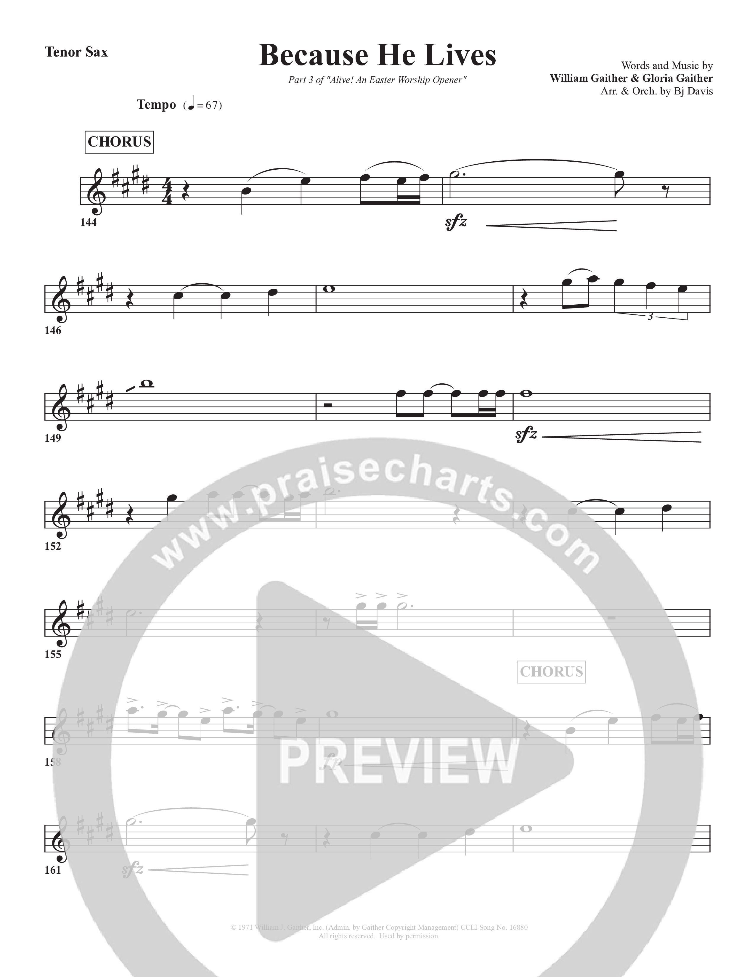 Because He Lives Tenor Sax 1 (Bell Shoals Music / Arr. BJ Davis)