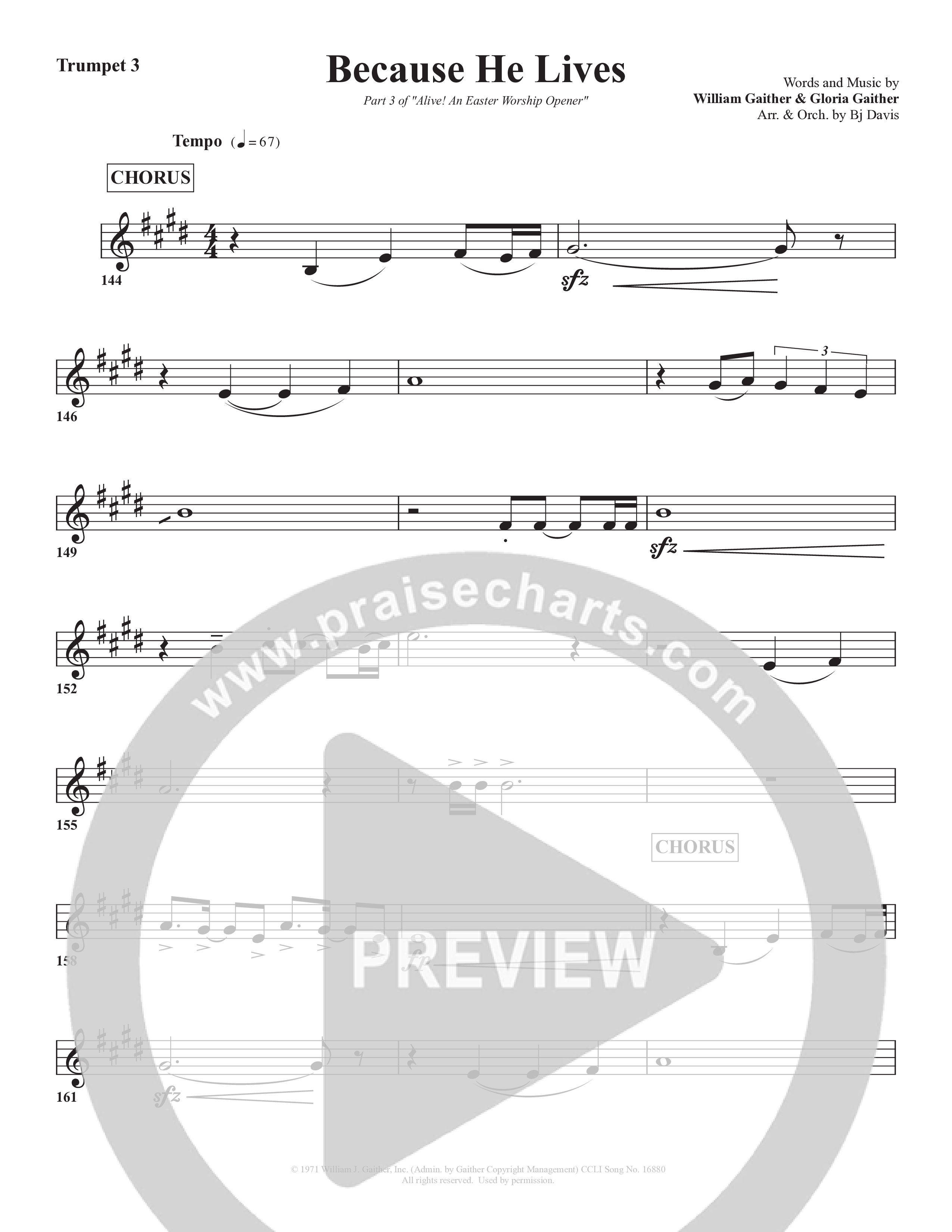 Because He Lives Trumpet 3 (Bell Shoals Music / Arr. BJ Davis)