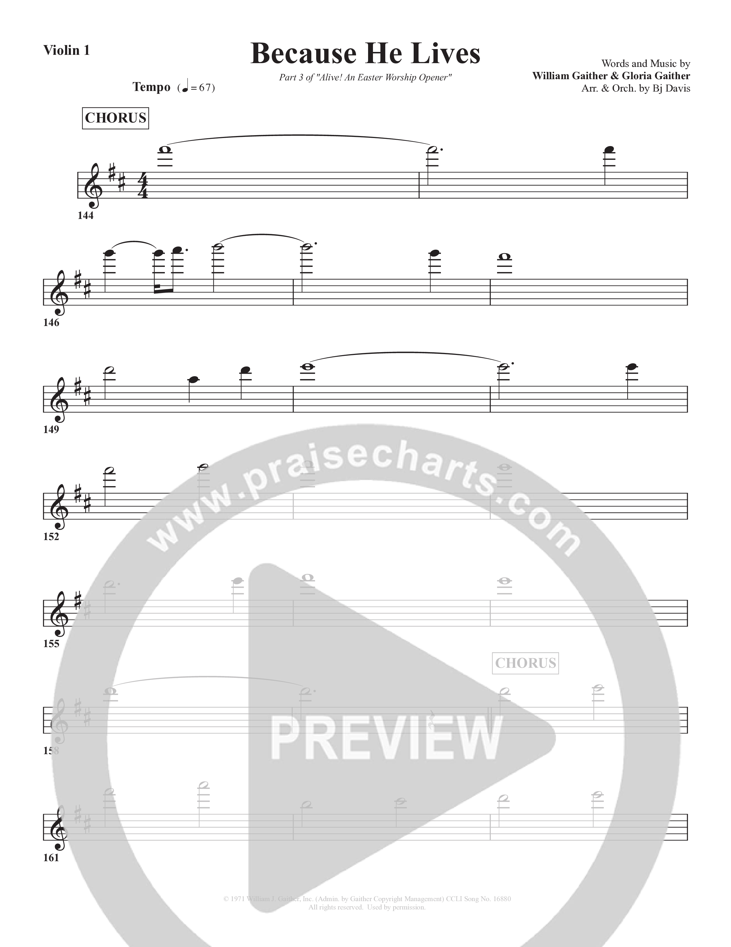 Because He Lives Violin 1 (Bell Shoals Music / Arr. BJ Davis)