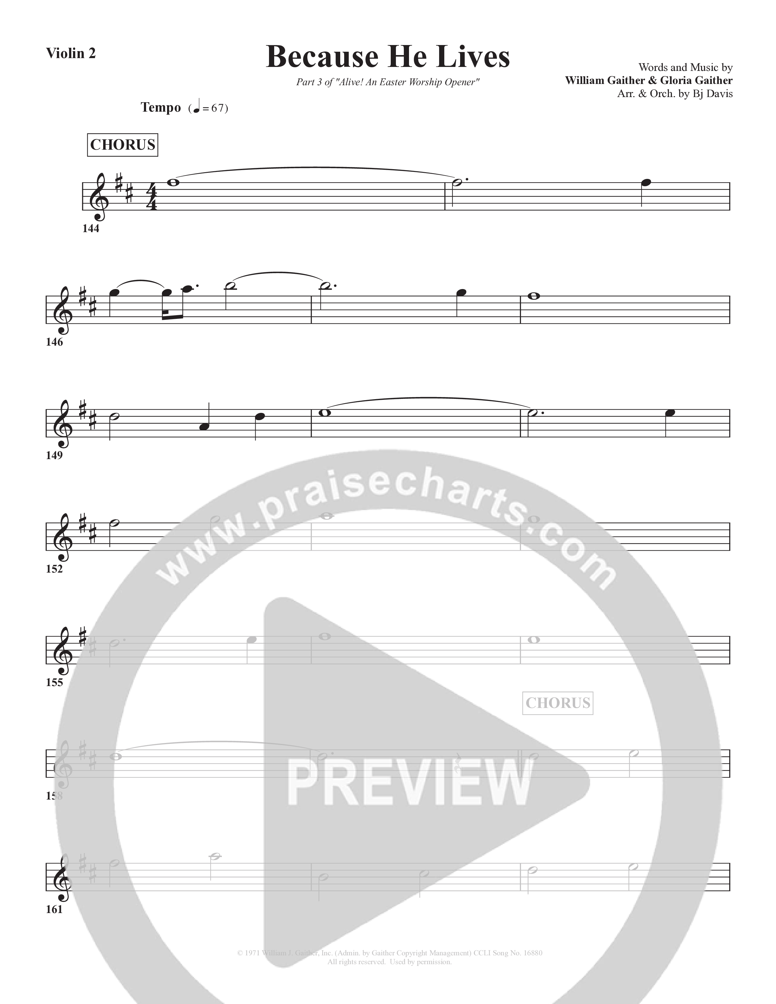 Because He Lives Violin 2 (Bell Shoals Music / Arr. BJ Davis)