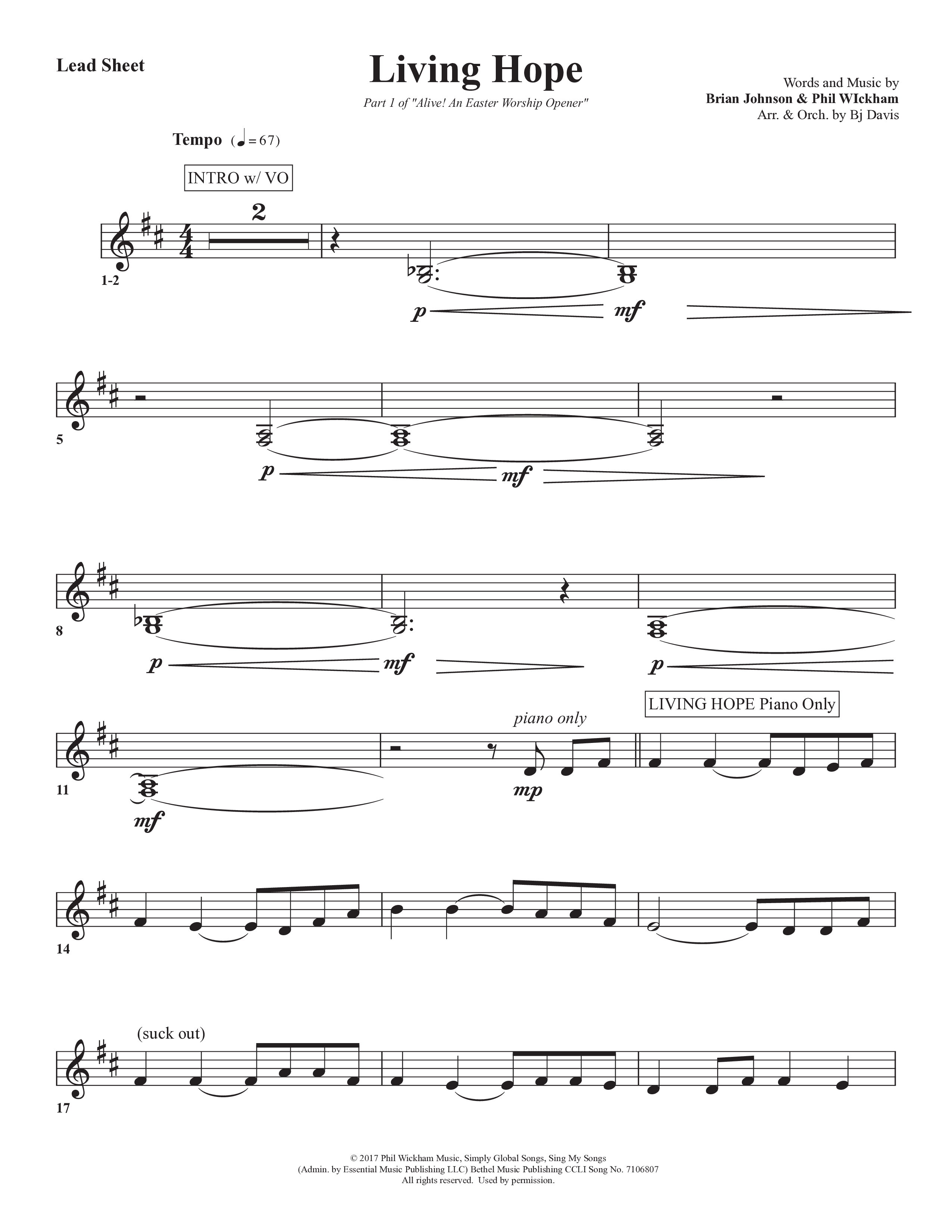 Living Hope Lead Sheet (SAT) (Bell Shoals Music / Arr. BJ Davis)