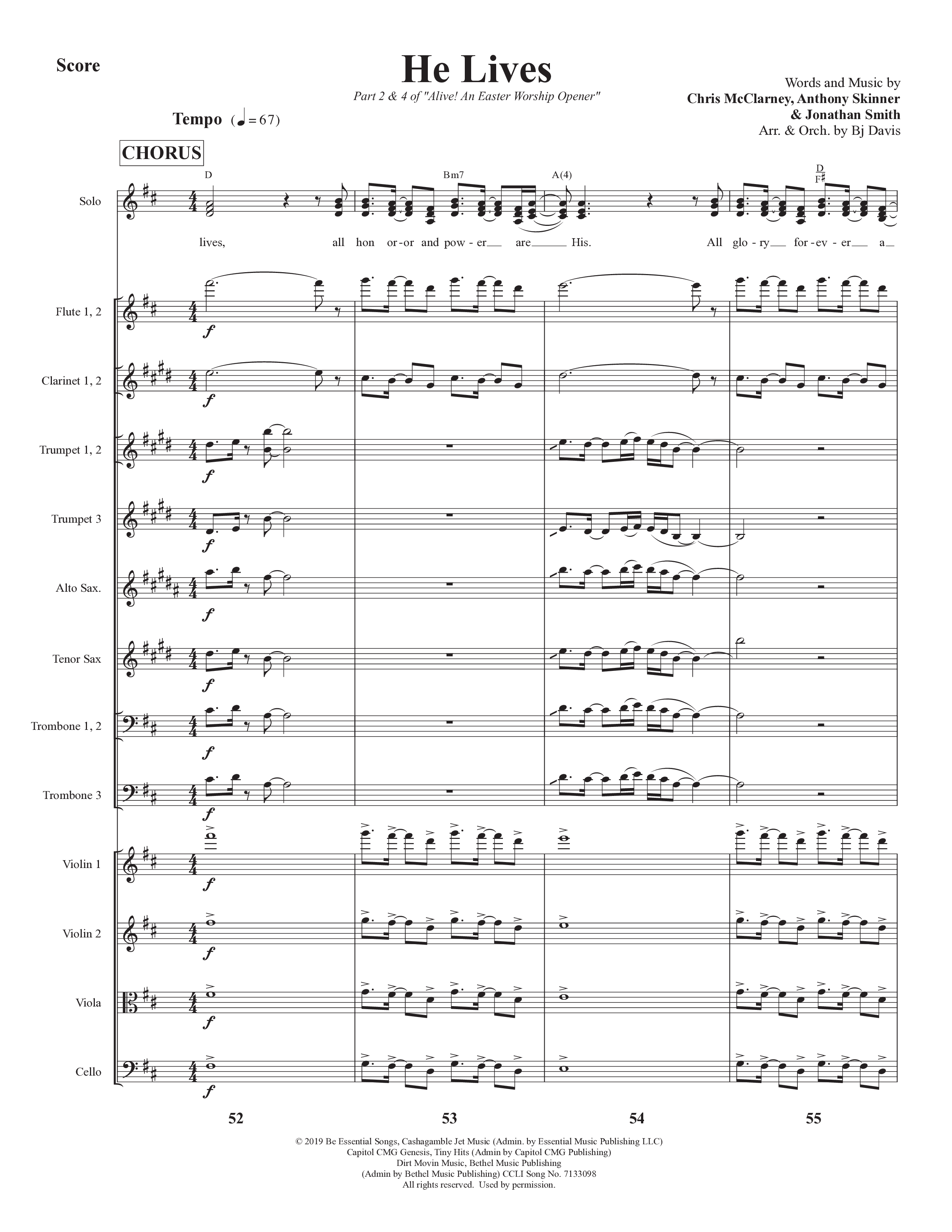 He Lives Orchestration (Bell Shoals Music / Arr. BJ Davis)