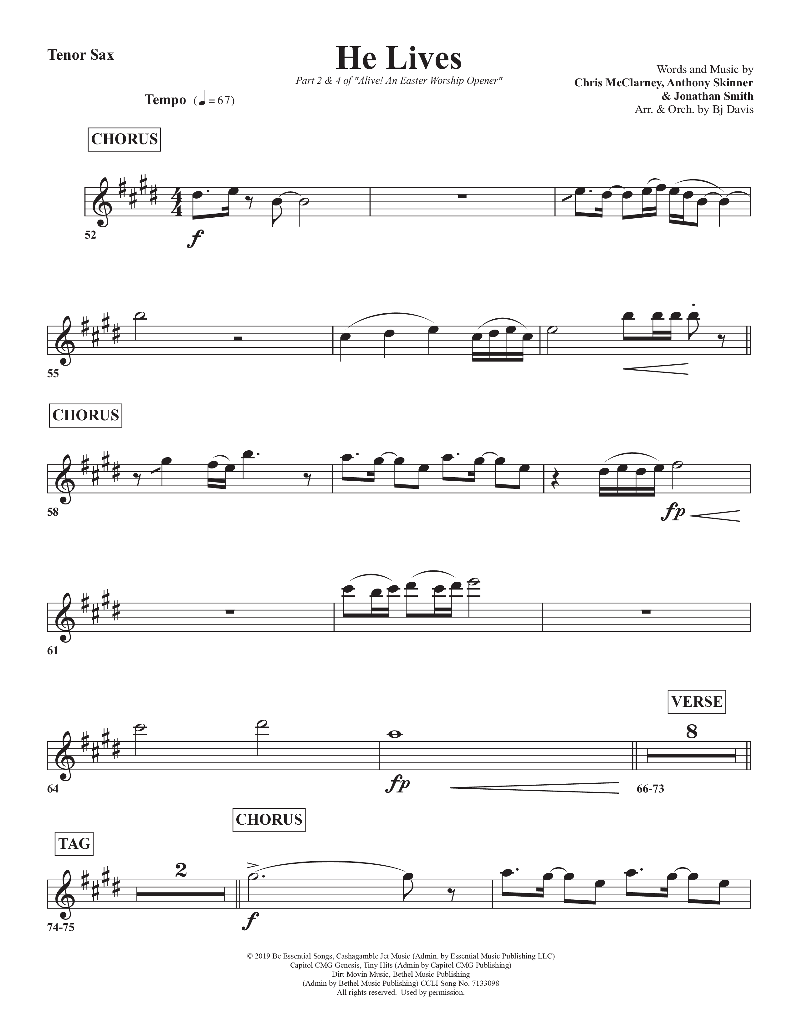 He Lives Tenor Sax 1/2 (Bell Shoals Music / Arr. BJ Davis)