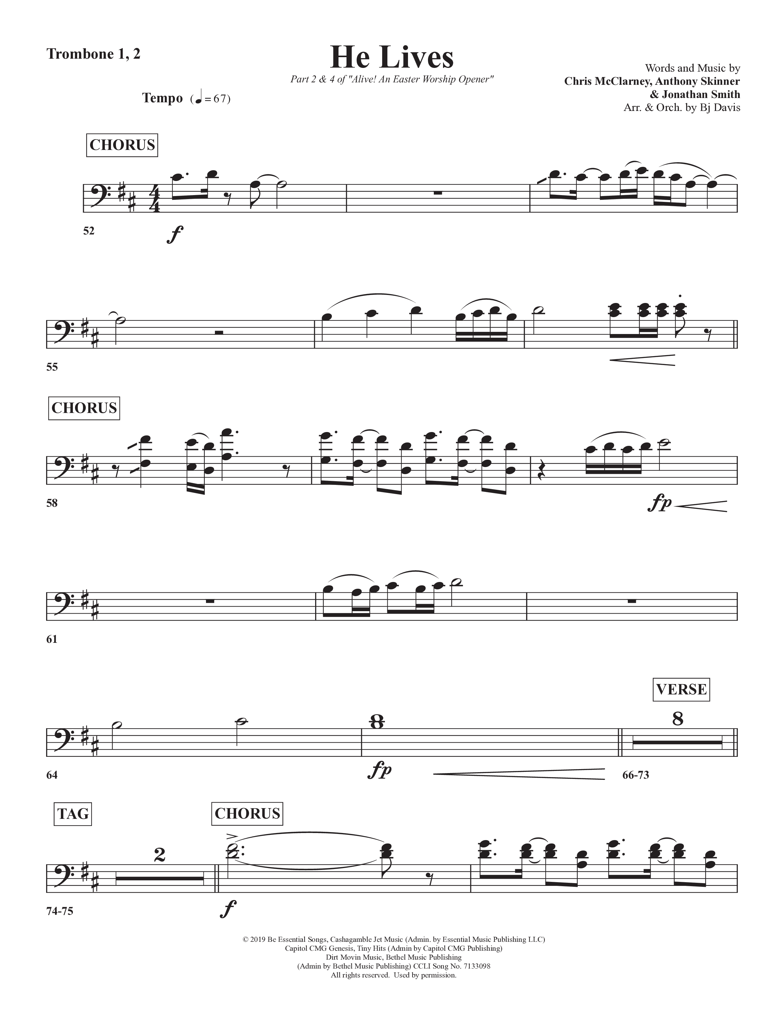 He Lives Trombone 1/2 (Bell Shoals Music / Arr. BJ Davis)