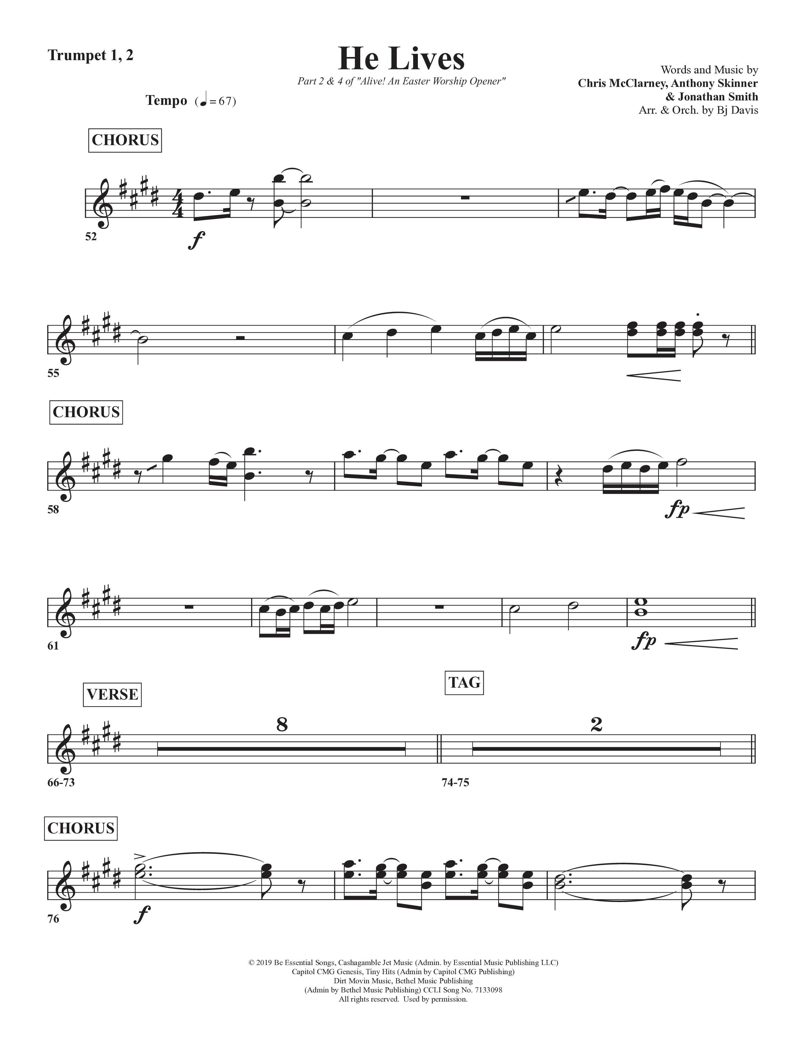 He Lives Trumpet 1,2 (Bell Shoals Music / Arr. BJ Davis)