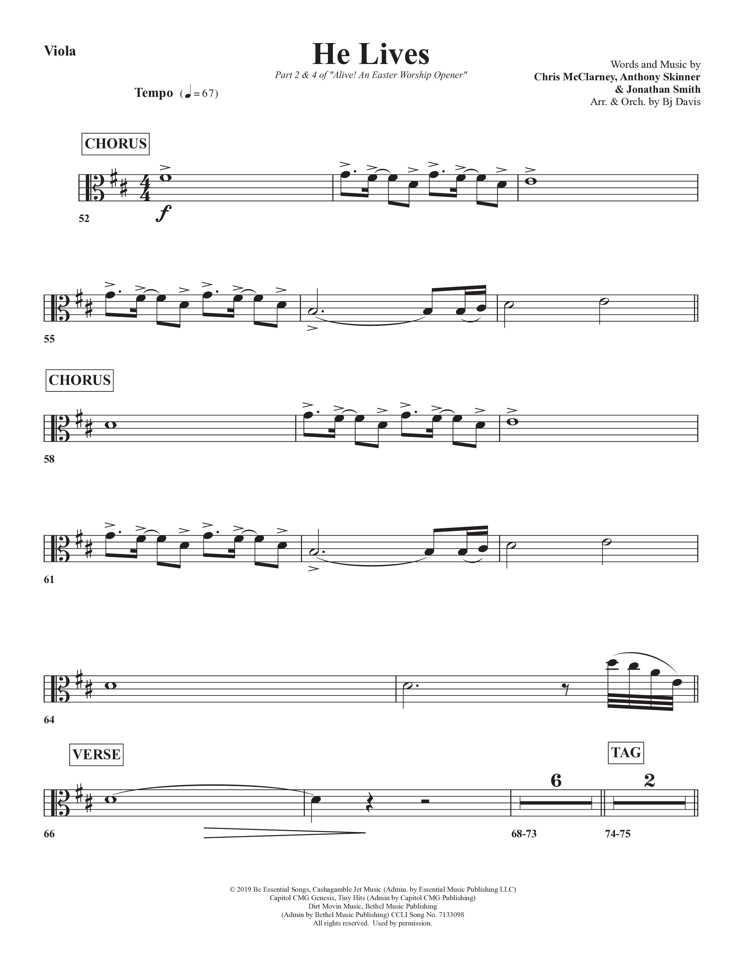 He Lives Viola (Bell Shoals Music / Arr. BJ Davis)