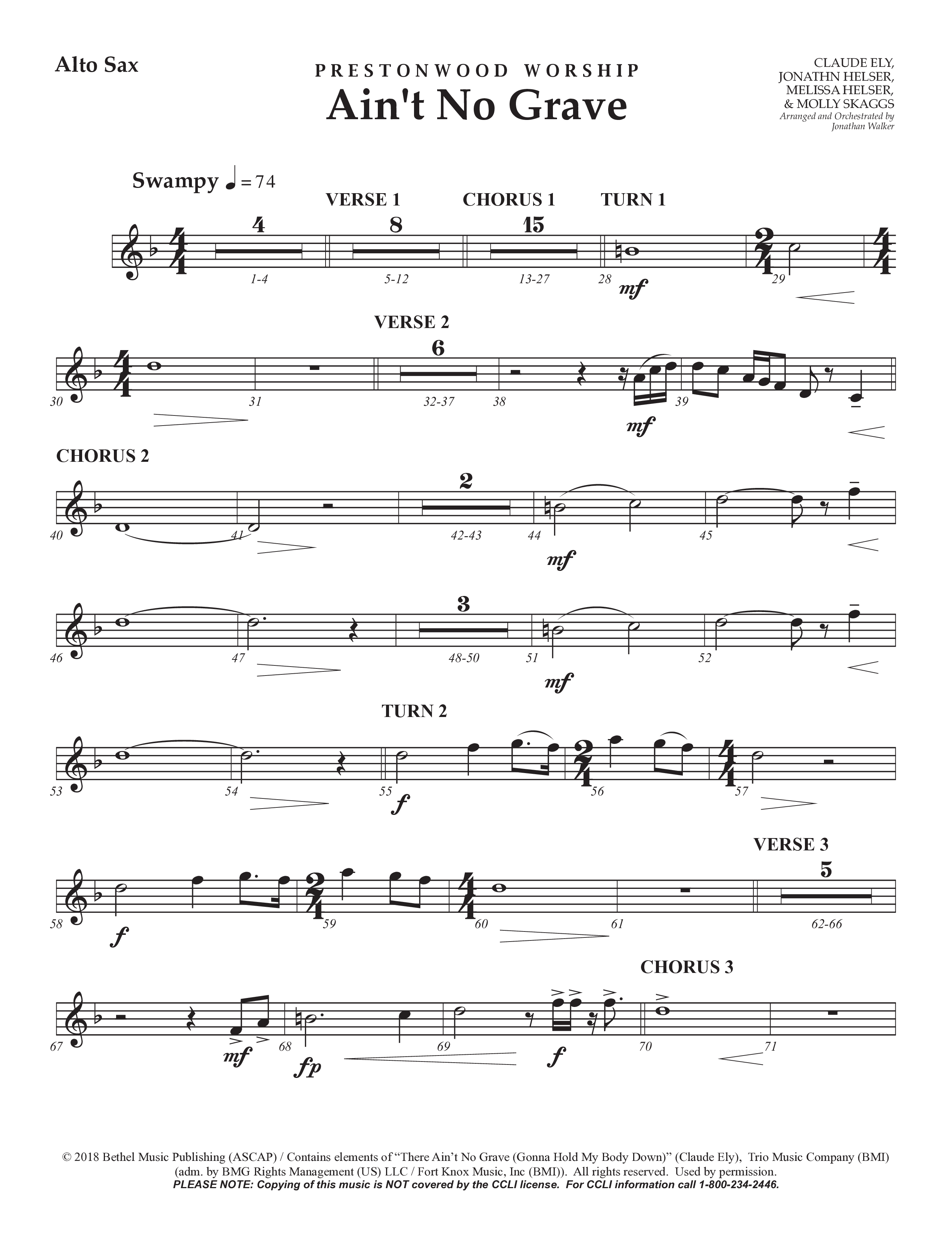 Ain't No Grave (Choral Anthem SATB) Alto Sax (Prestonwood Choir / Prestonwood Worship / Arr. Jonathan Walker)