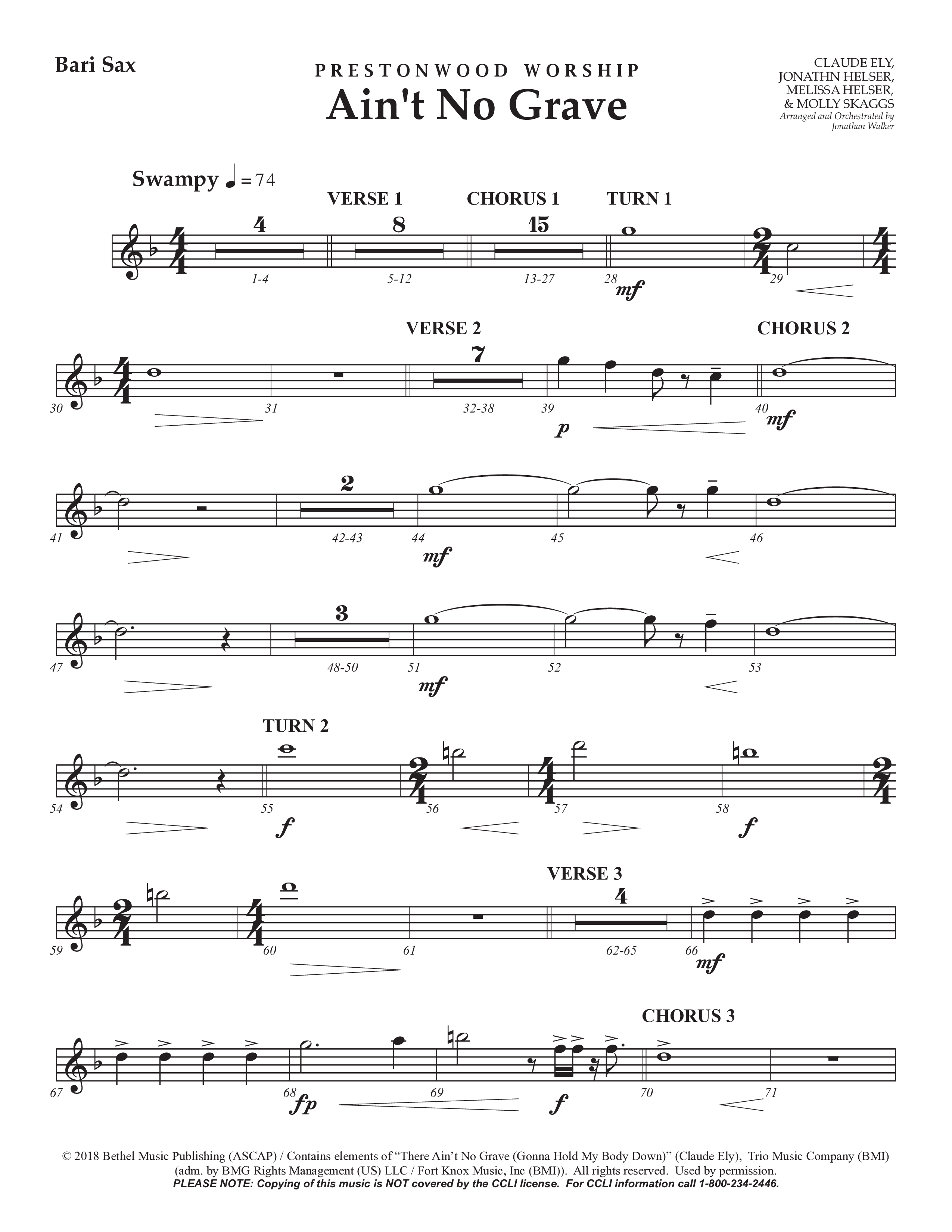 Ain't No Grave (Choral Anthem SATB) Bari Sax (Prestonwood Choir / Prestonwood Worship / Arr. Jonathan Walker)
