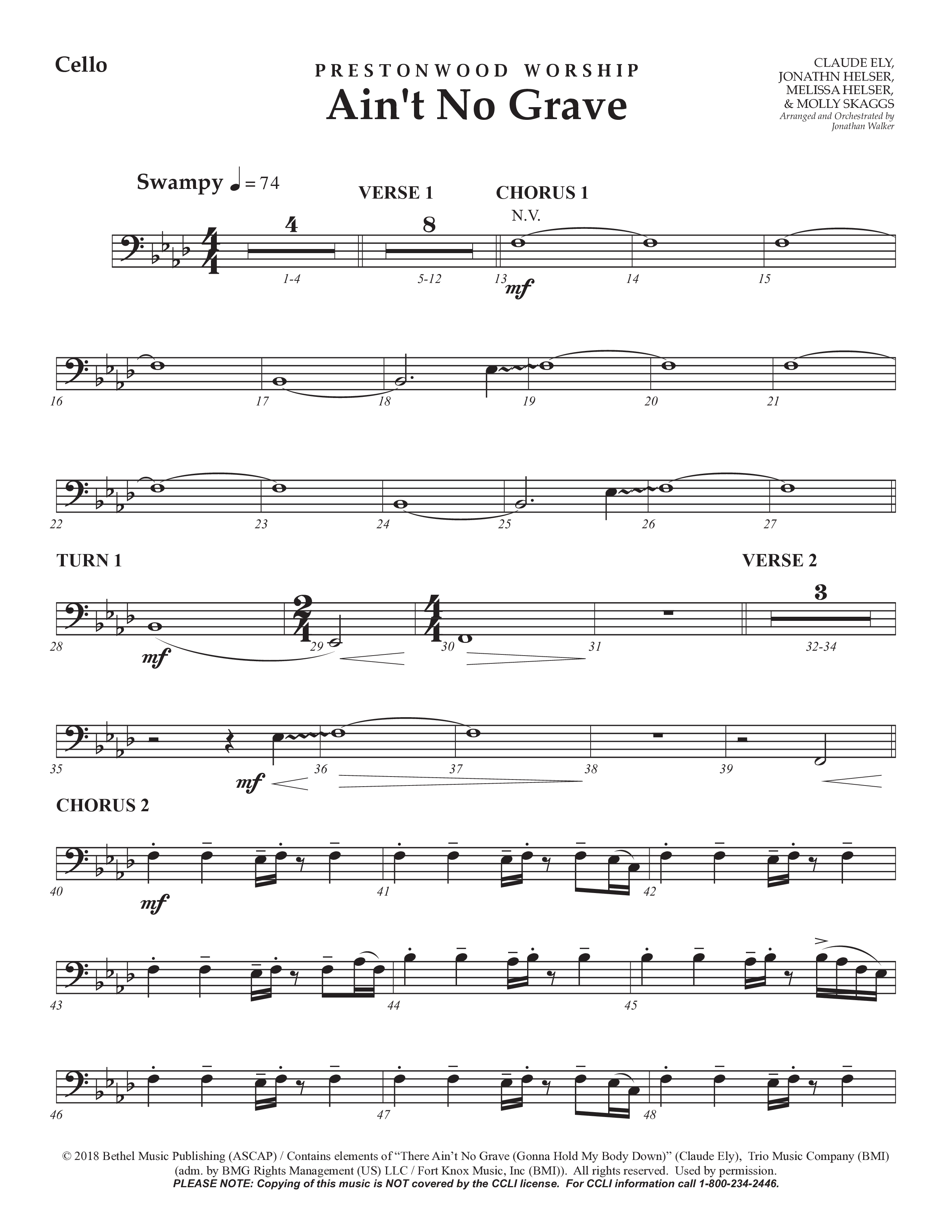 Ain't No Grave (Choral Anthem SATB) Cello (Prestonwood Choir / Prestonwood Worship / Arr. Jonathan Walker)