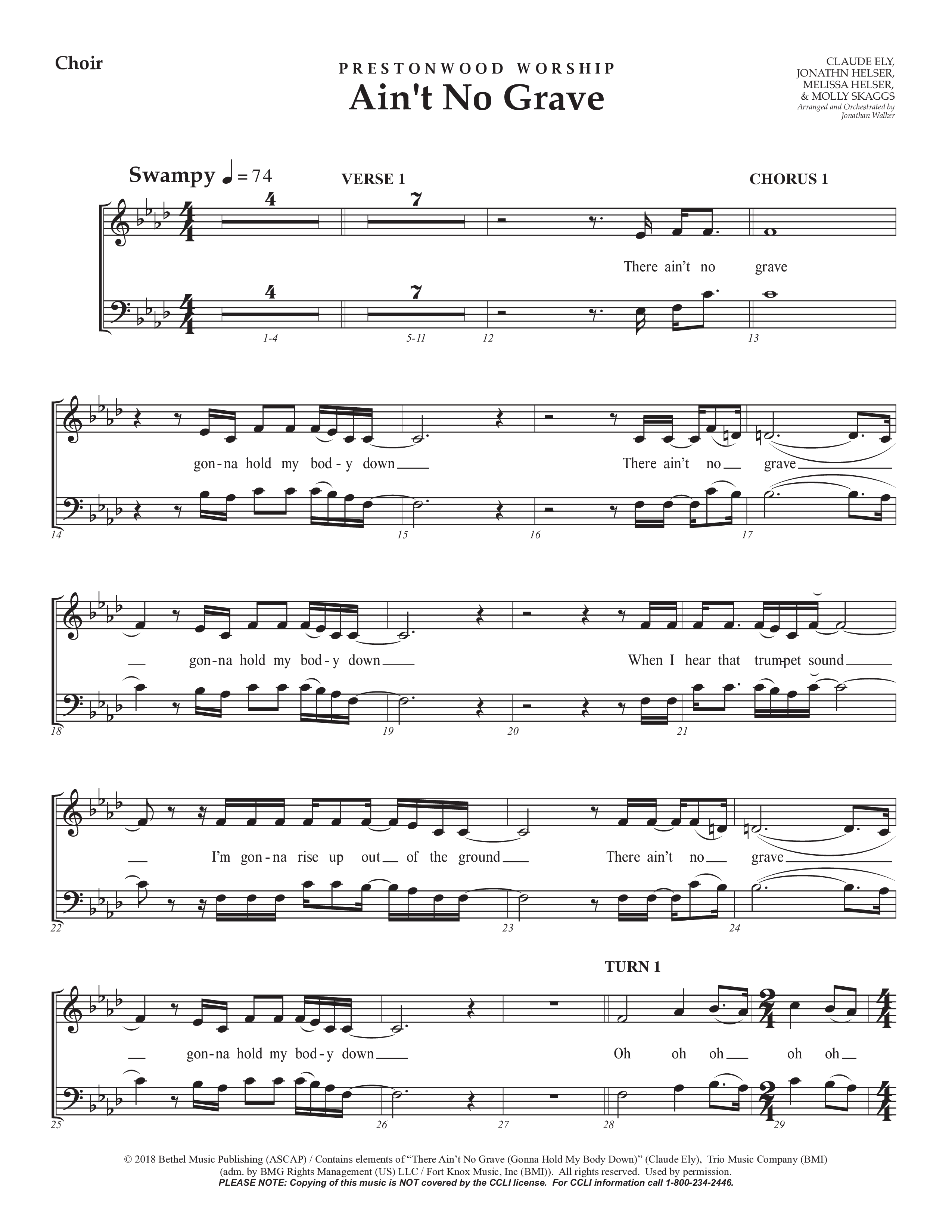 Ain't No Grave (Choral Anthem SATB) Choral Vocal Parts (Prestonwood Choir / Prestonwood Worship / Arr. Jonathan Walker)