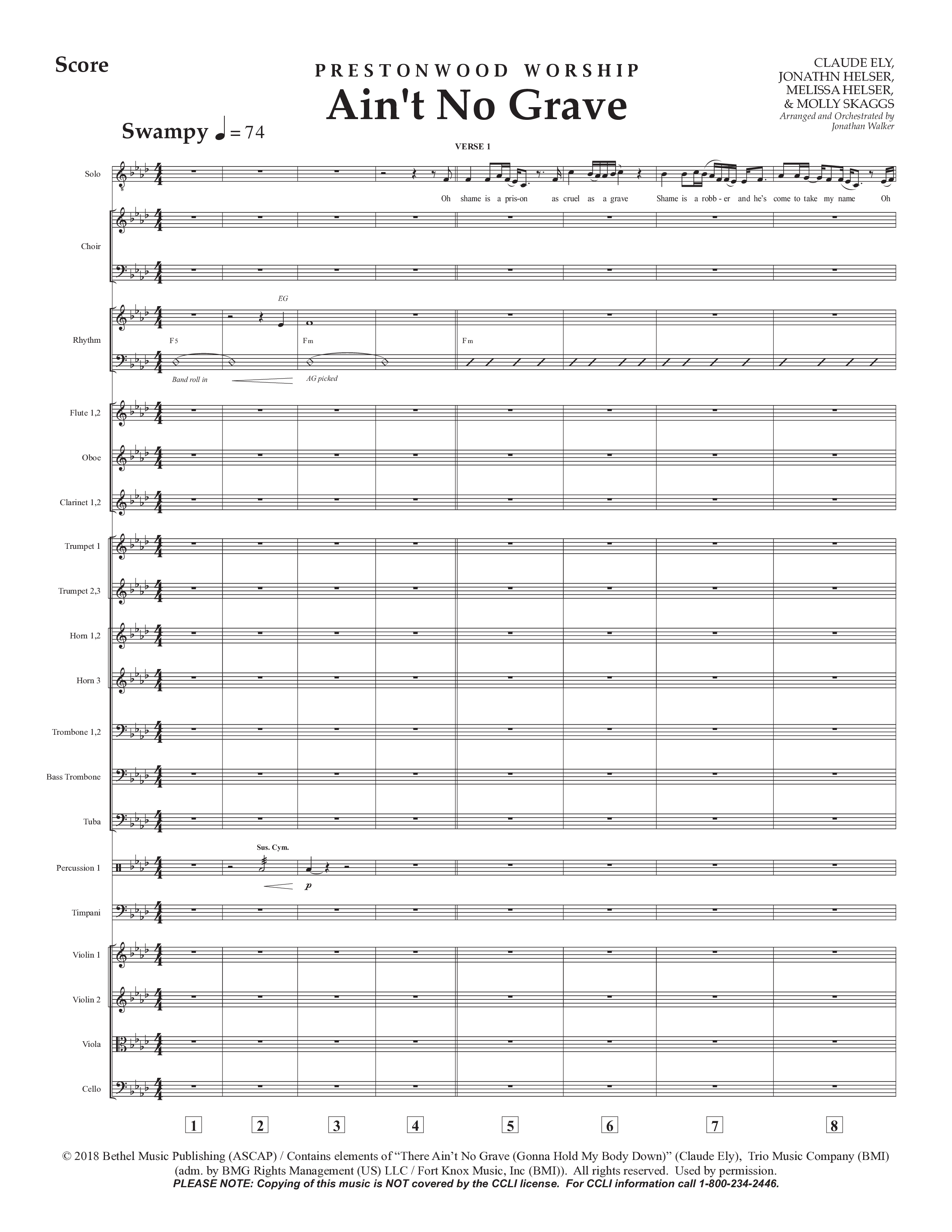 Ain't No Grave (Choral Anthem SATB) Conductor's Score (Prestonwood Choir / Prestonwood Worship / Arr. Jonathan Walker)