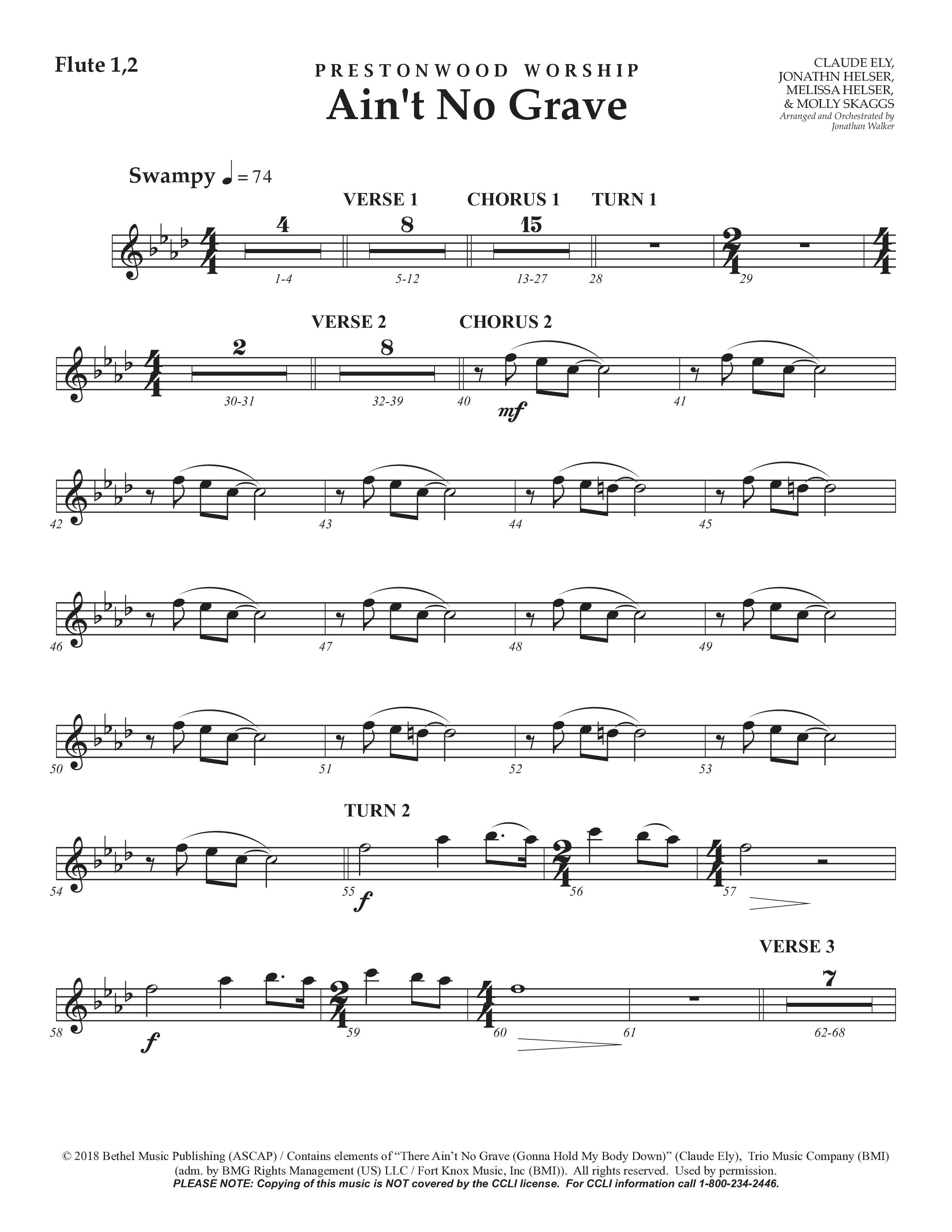 Ain't No Grave (Choral Anthem SATB) Flute 1/2 (Prestonwood Choir / Prestonwood Worship / Arr. Jonathan Walker)