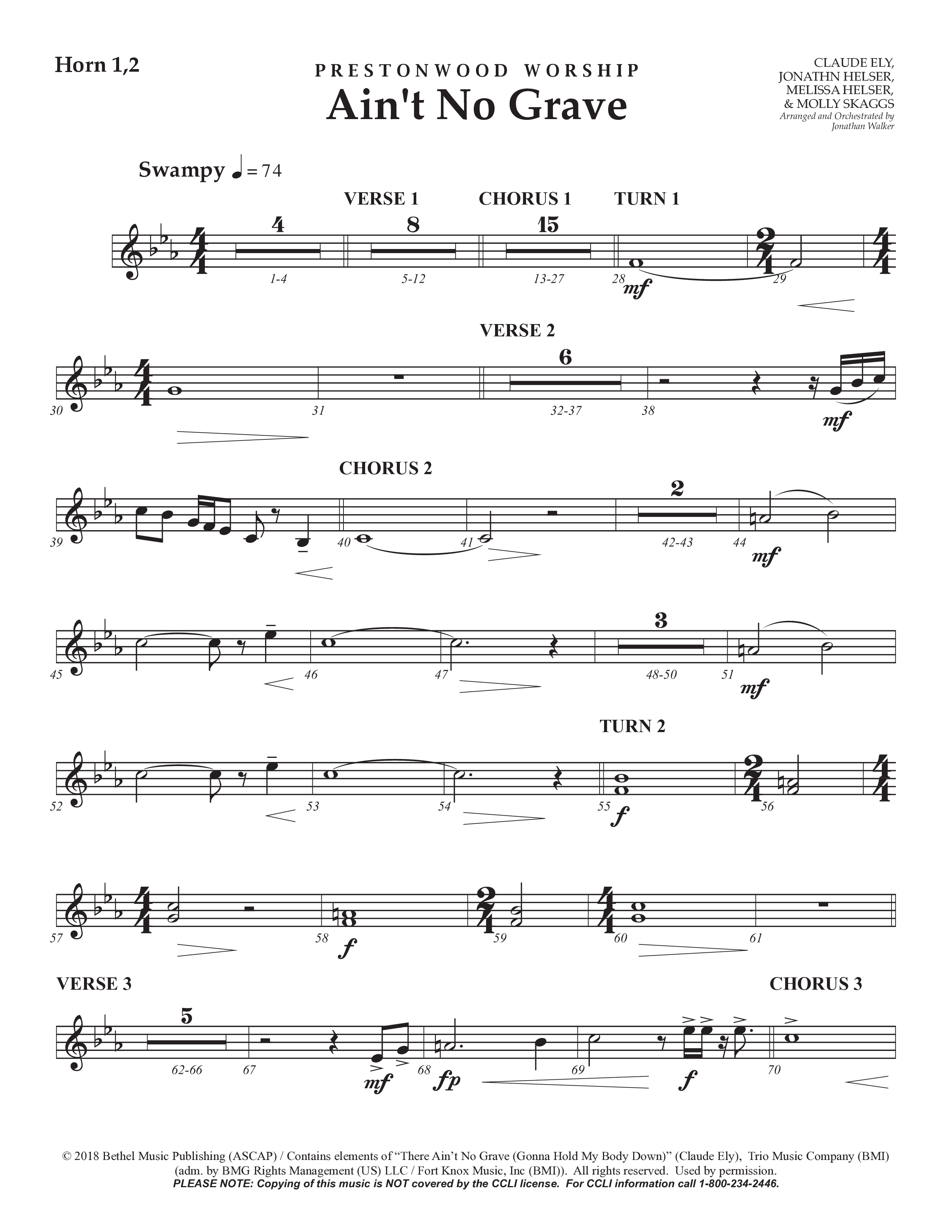 Ain't No Grave (Choral Anthem SATB) French Horn 1/2 (Prestonwood Choir / Prestonwood Worship / Arr. Jonathan Walker)