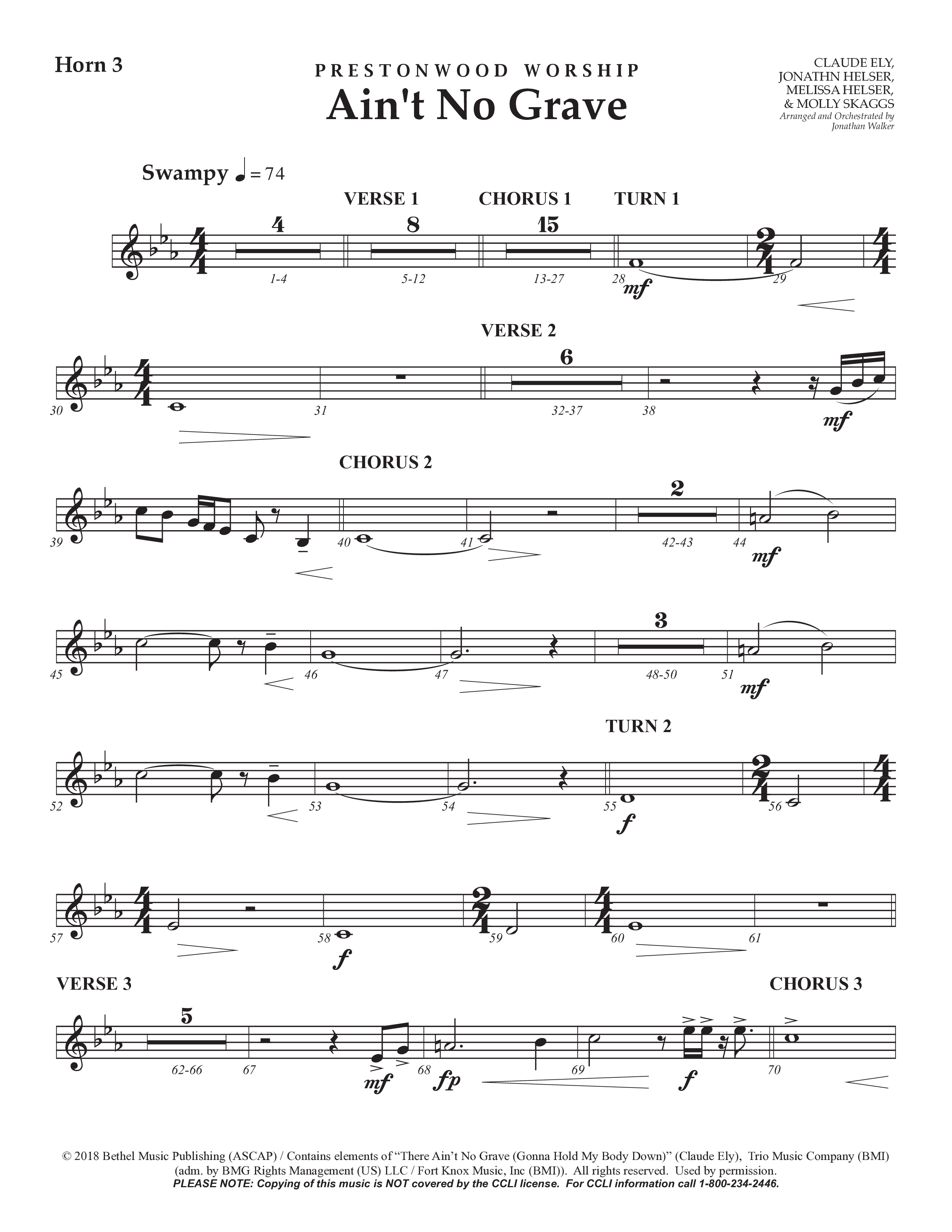 Ain't No Grave (Choral Anthem SATB) French Horn 3 (Prestonwood Choir / Prestonwood Worship / Arr. Jonathan Walker)