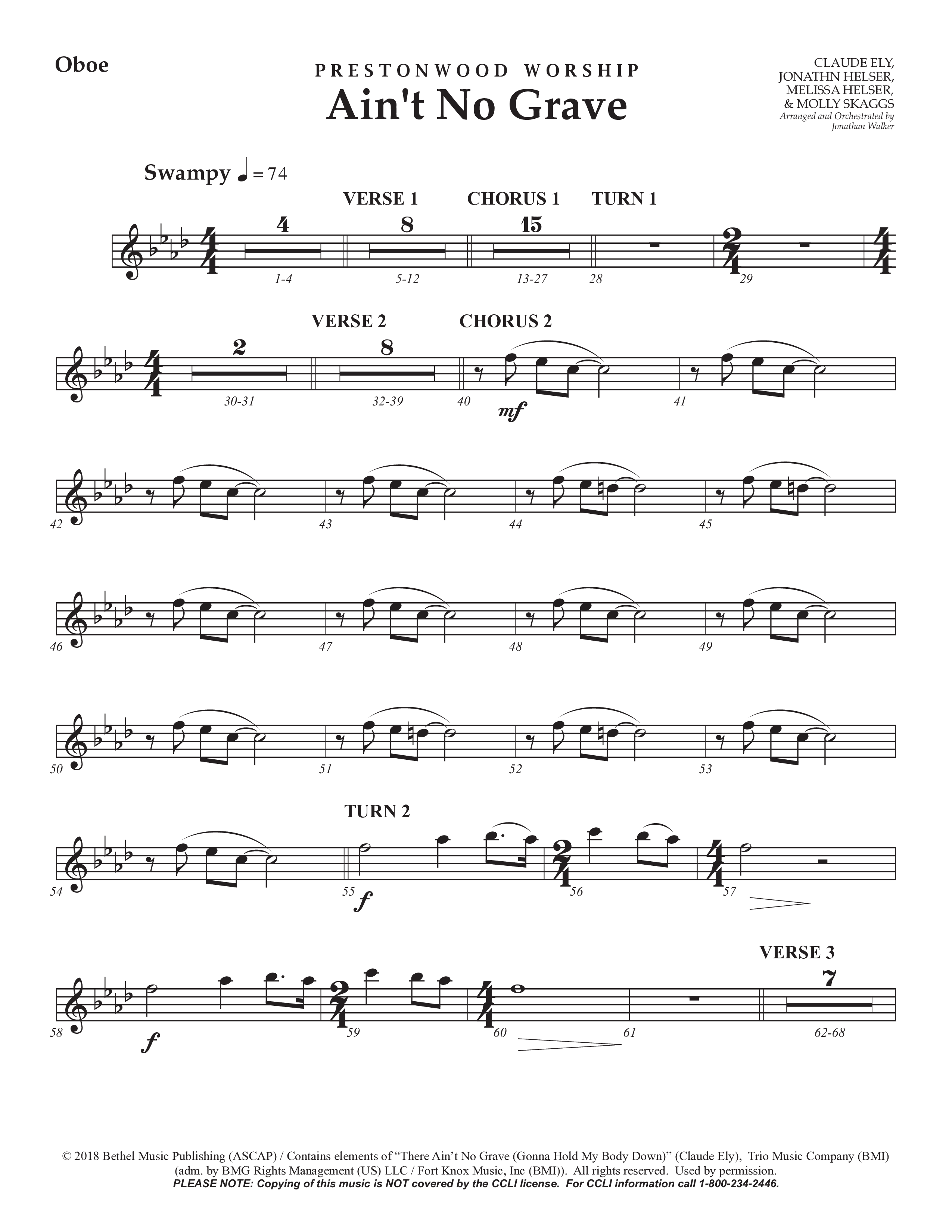 Ain't No Grave (Choral Anthem SATB) Oboe (Prestonwood Choir / Prestonwood Worship / Arr. Jonathan Walker)