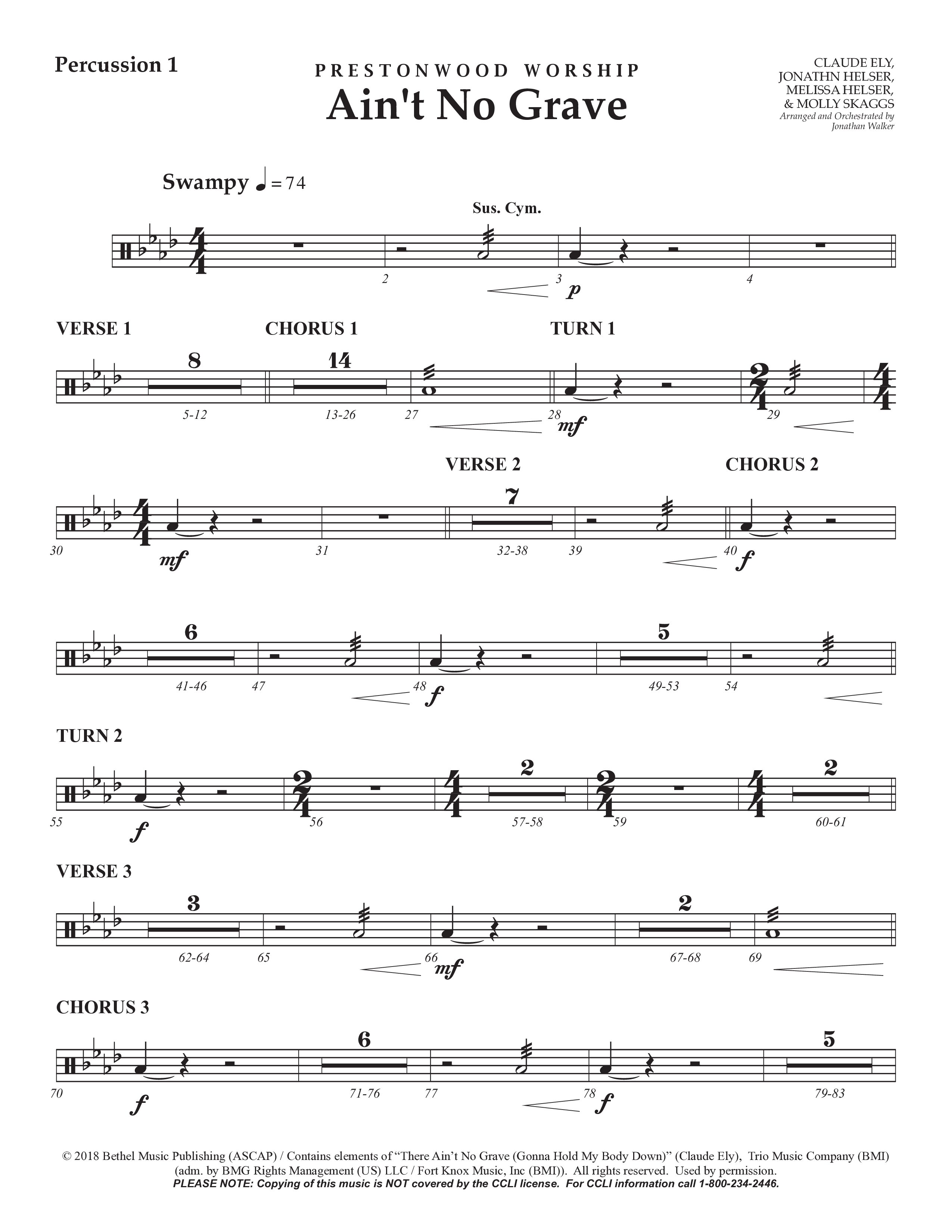 Ain't No Grave (Choral Anthem SATB) Percussion (Prestonwood Choir / Prestonwood Worship / Arr. Jonathan Walker)