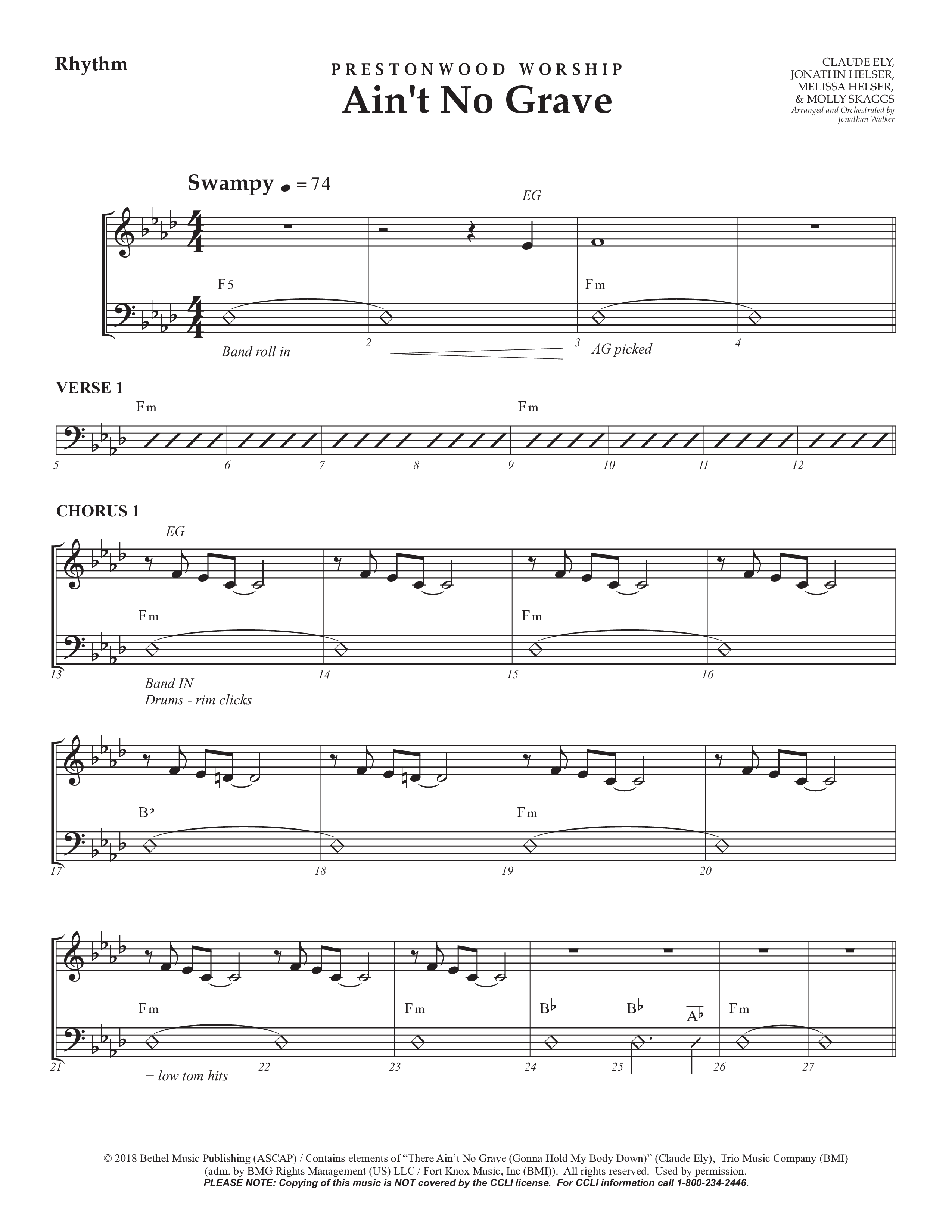 Ain't No Grave (Choral Anthem SATB) Rhythm Chart (Prestonwood Choir / Prestonwood Worship / Arr. Jonathan Walker)